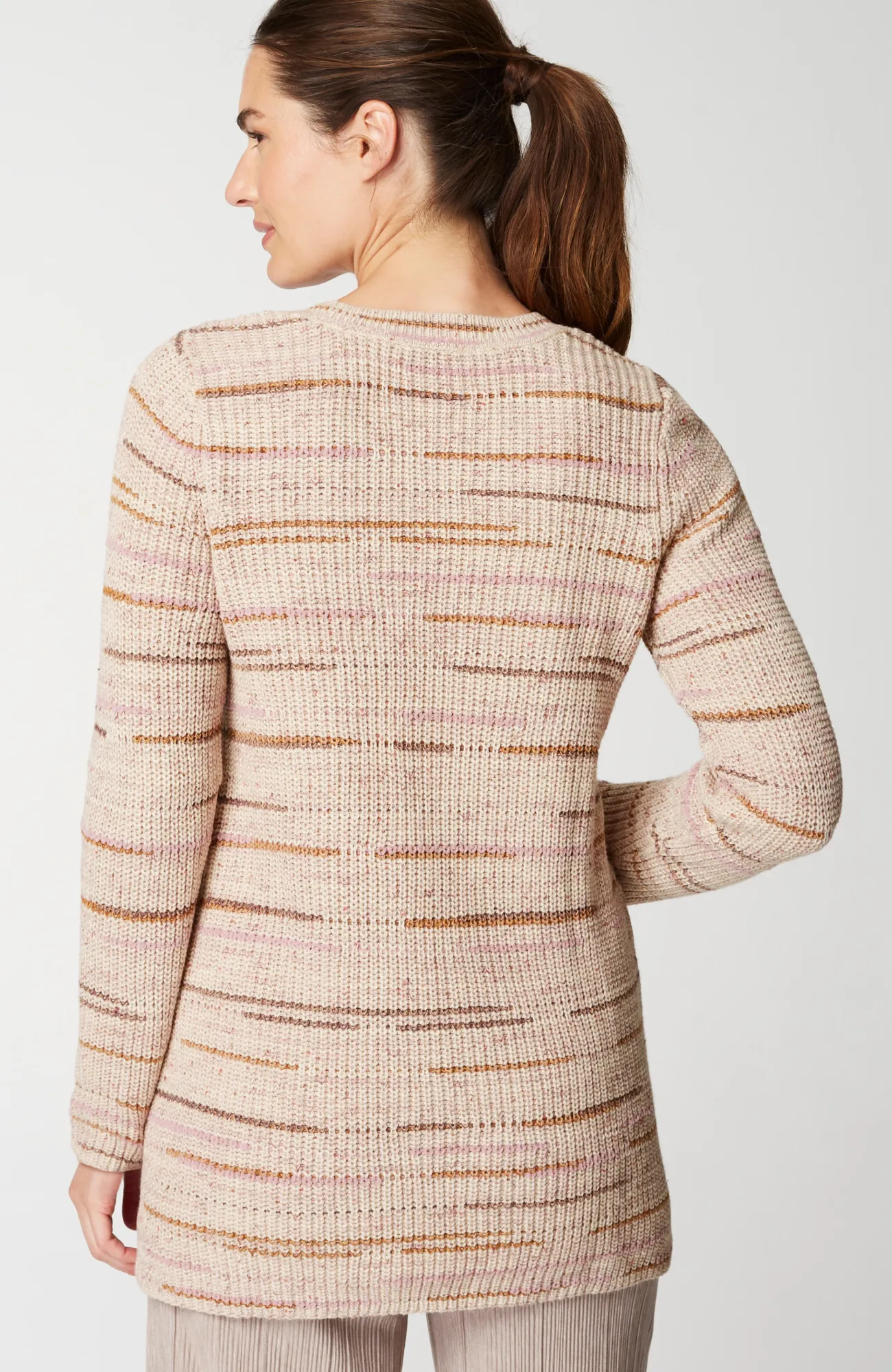 J.Jill Pure Jill Crew-Neck Intarsia Striped Tunic Light Porcini Multi Fashion
