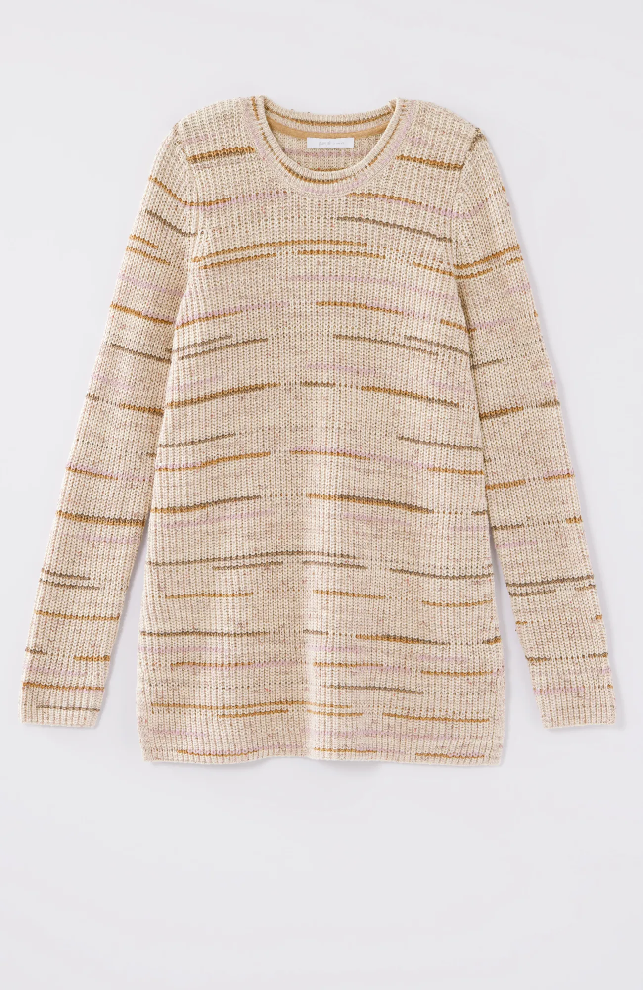 J.Jill Pure Jill Crew-Neck Intarsia Striped Tunic Light Porcini Multi Fashion