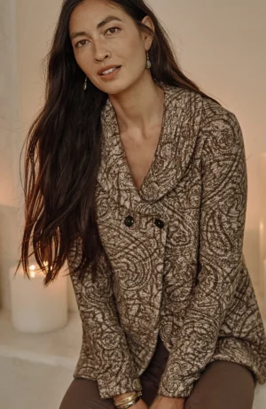 J.Jill Pure Jill Curved-Front Printed Cardi Light Mocha Textured Paisley Shop