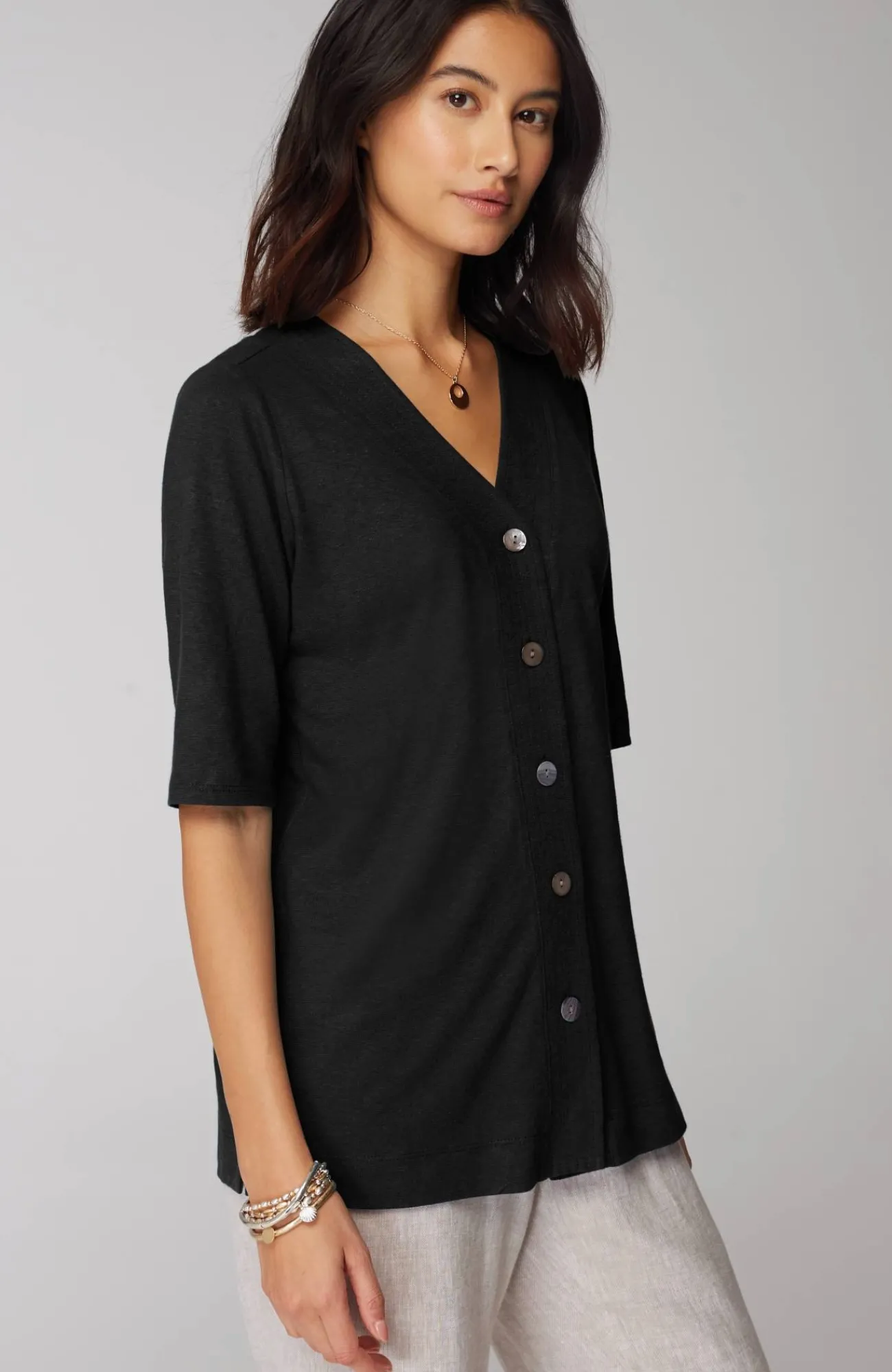 J.Jill Pure Jill Hemp & Cotton Button-Front Top Sale