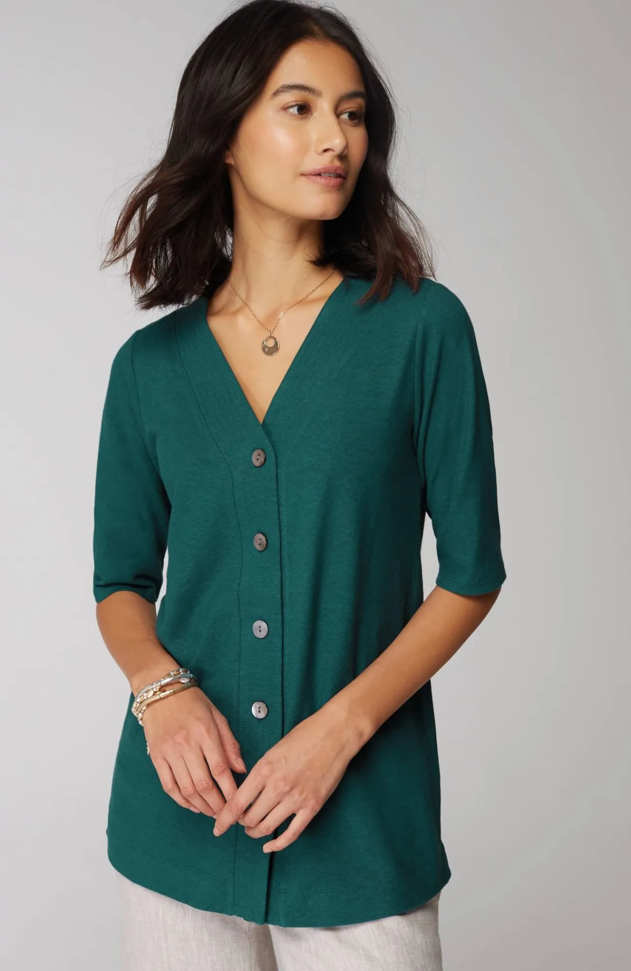 J.Jill Pure Jill Hemp & Cotton Button-Front Top Sale