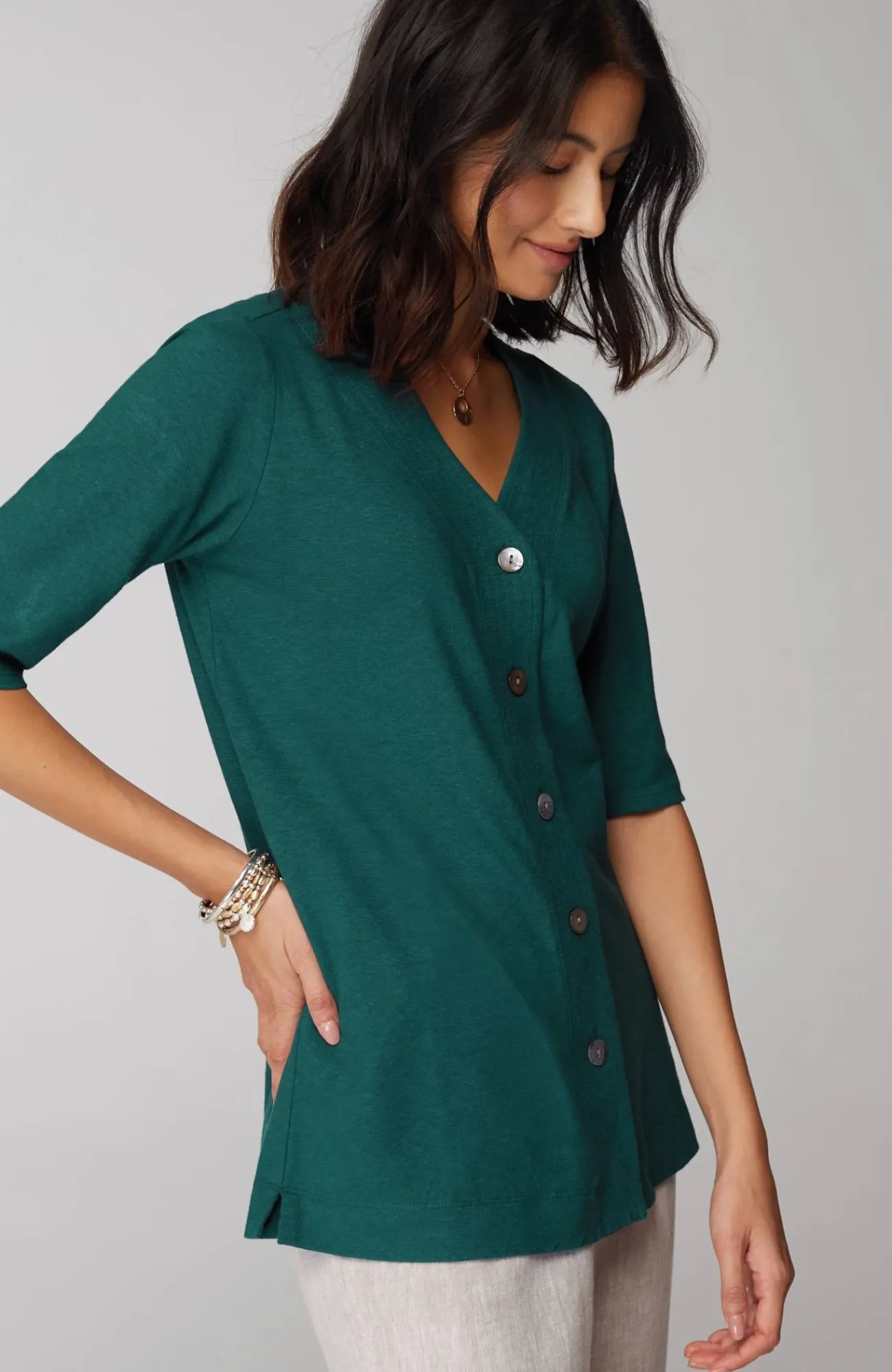 J.Jill Pure Jill Hemp & Cotton Button-Front Top Sale