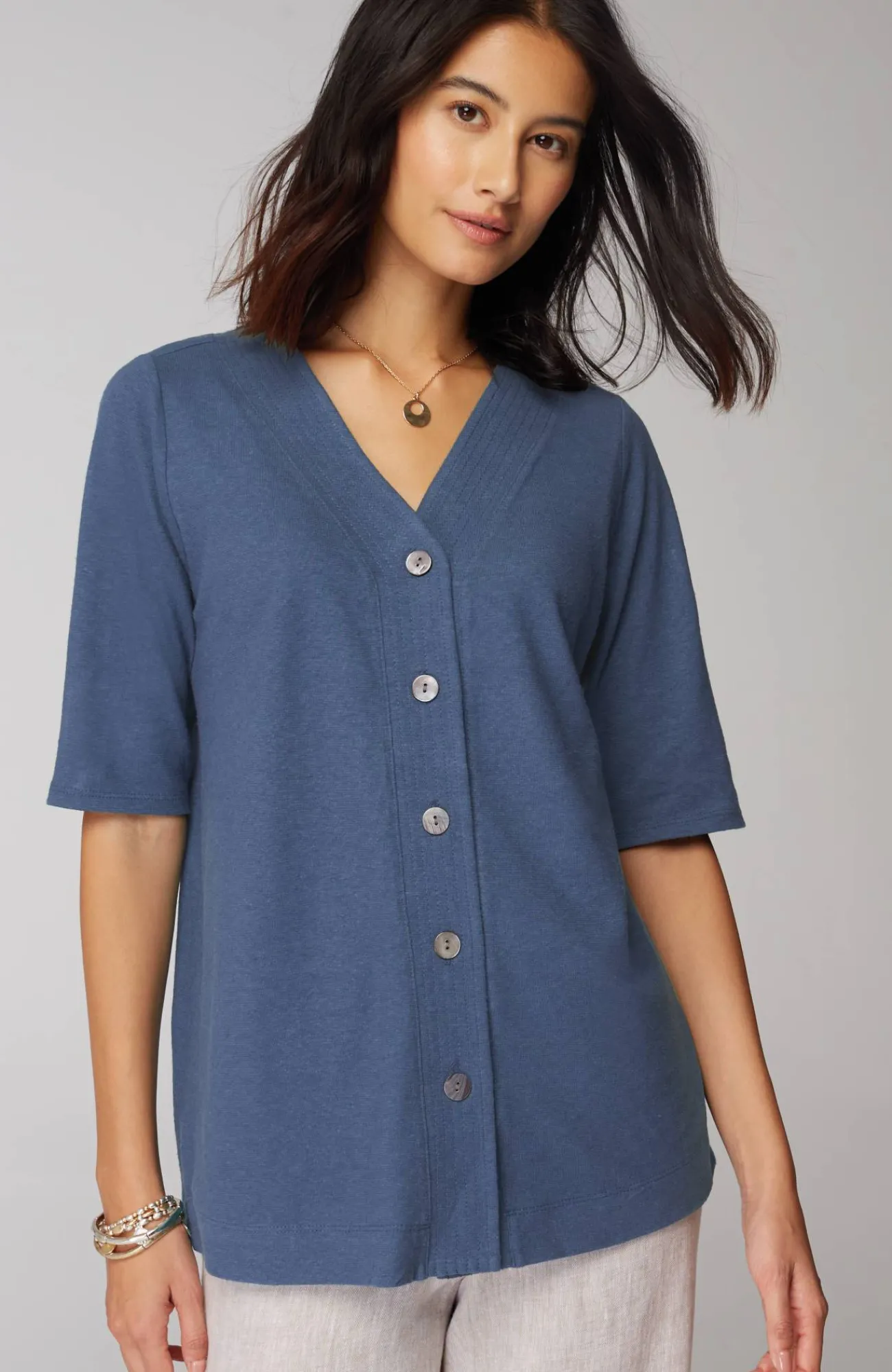 J.Jill Pure Jill Hemp & Cotton Button-Front Top Sale