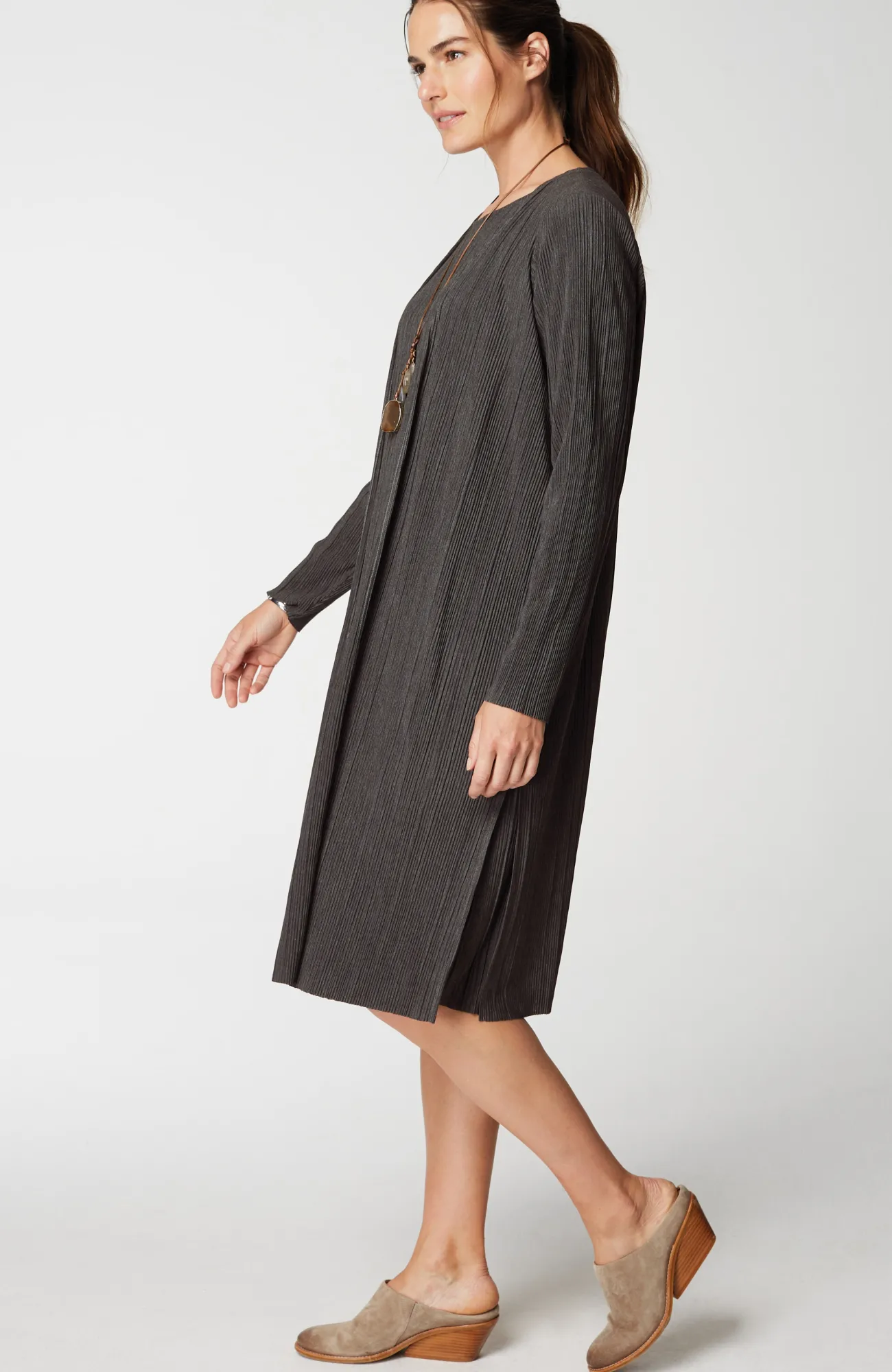 J.Jill Pure Jill Pleated Knit Duster Dark Charcoal Heather Store