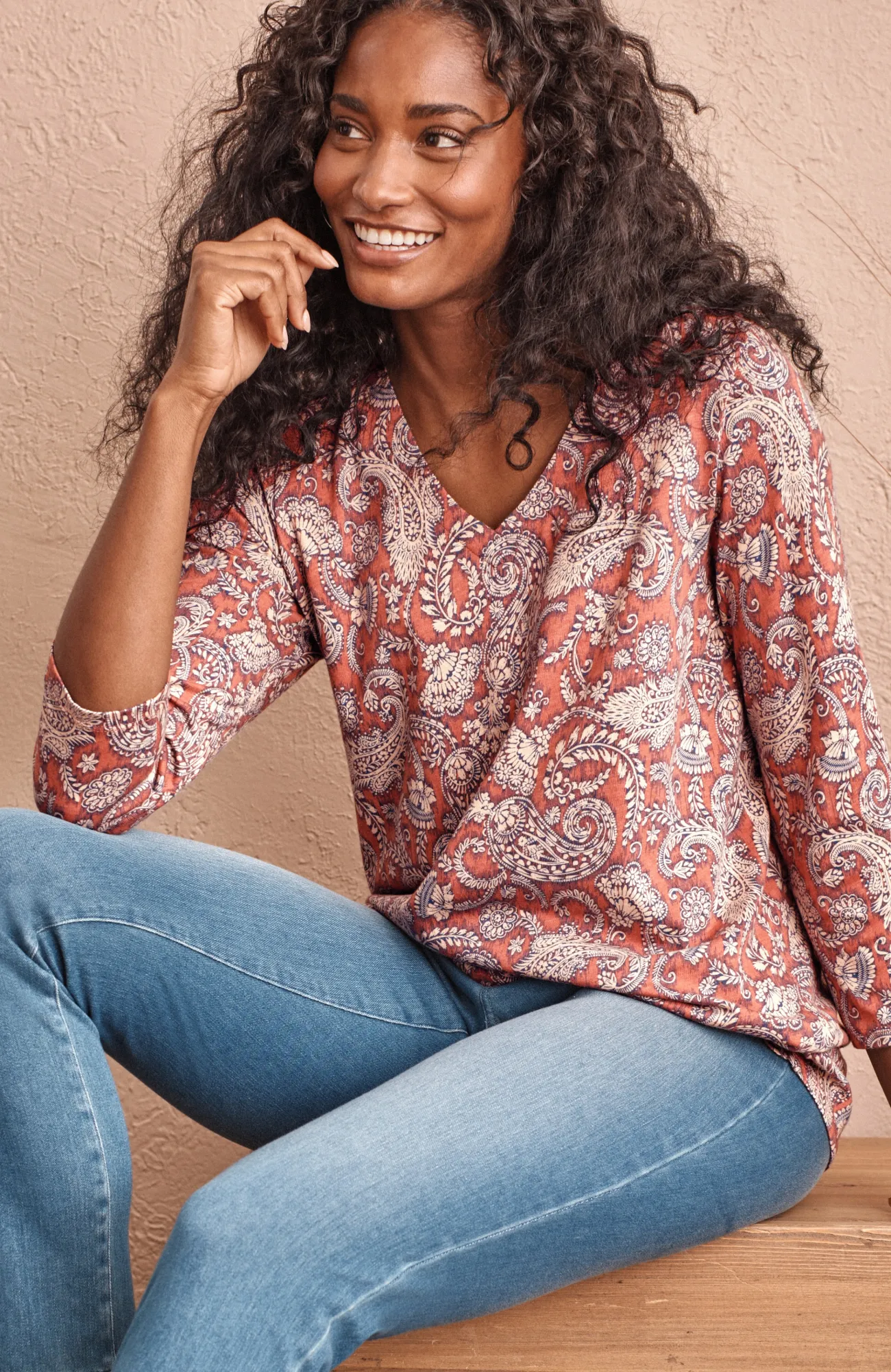 J.Jill Pure Jill Printed V-Neck Tee Cheap