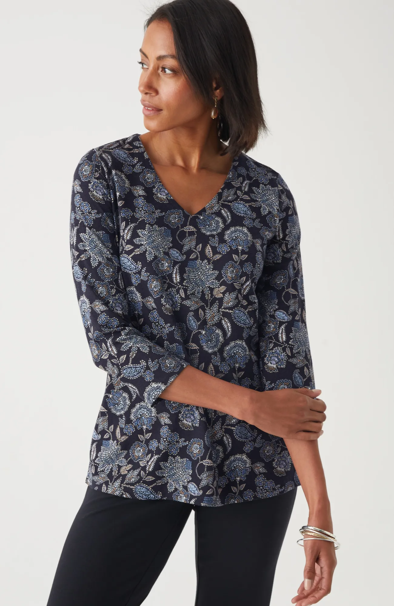 J.Jill Pure Jill Printed V-Neck Tee Cheap