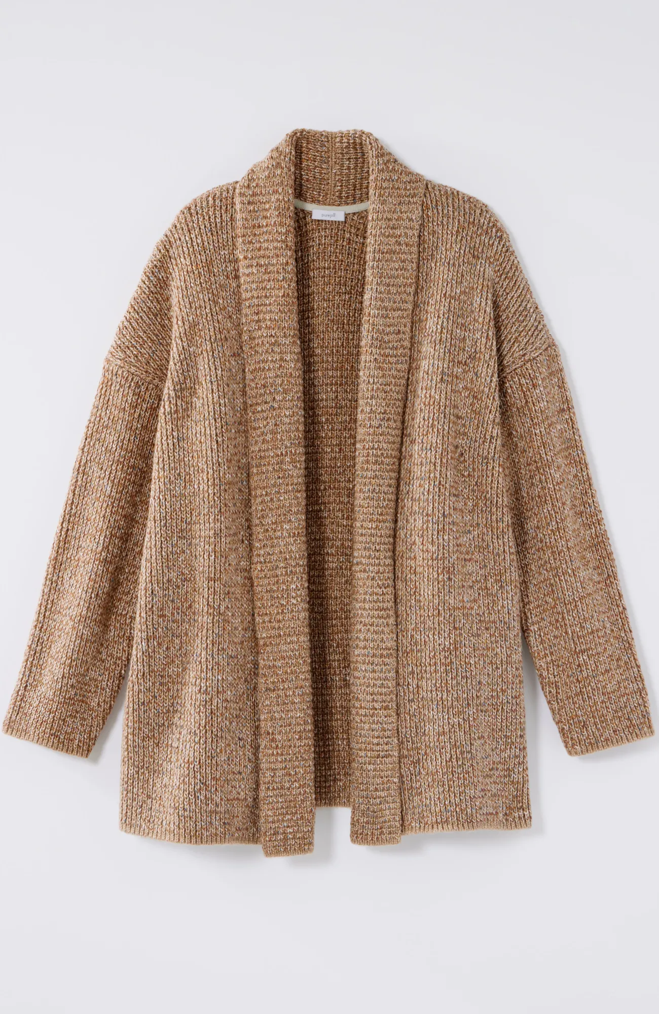 J.Jill Pure Jill Ribbed-Texture Shawl-Collar Cardi Light Toffee Multi New