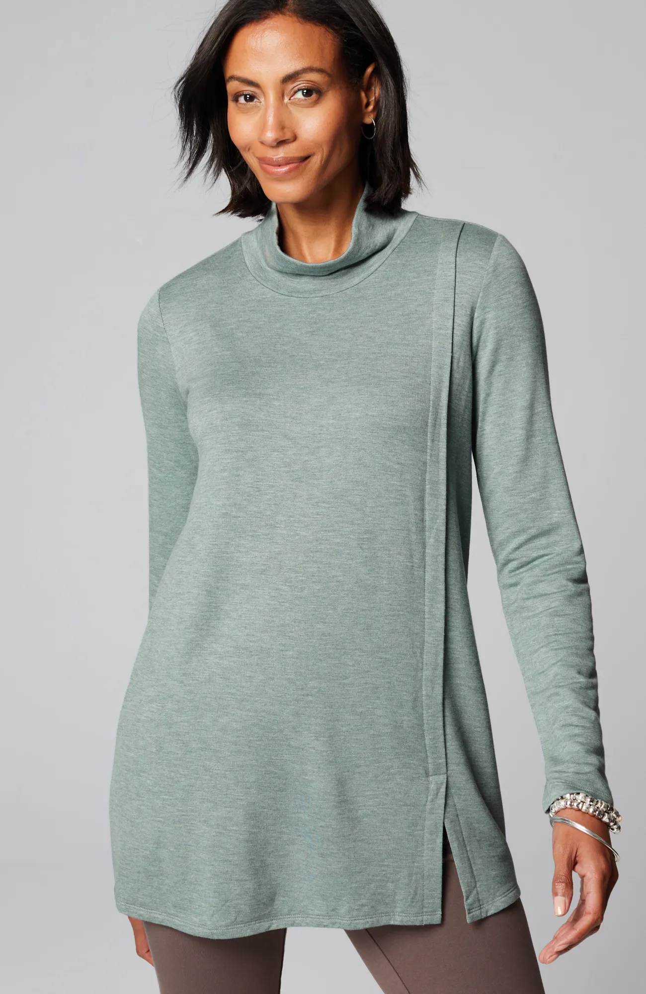 J.Jill Pure Jill Tranquility Mock-Neck Tunic Sage Blue Heather Cheap