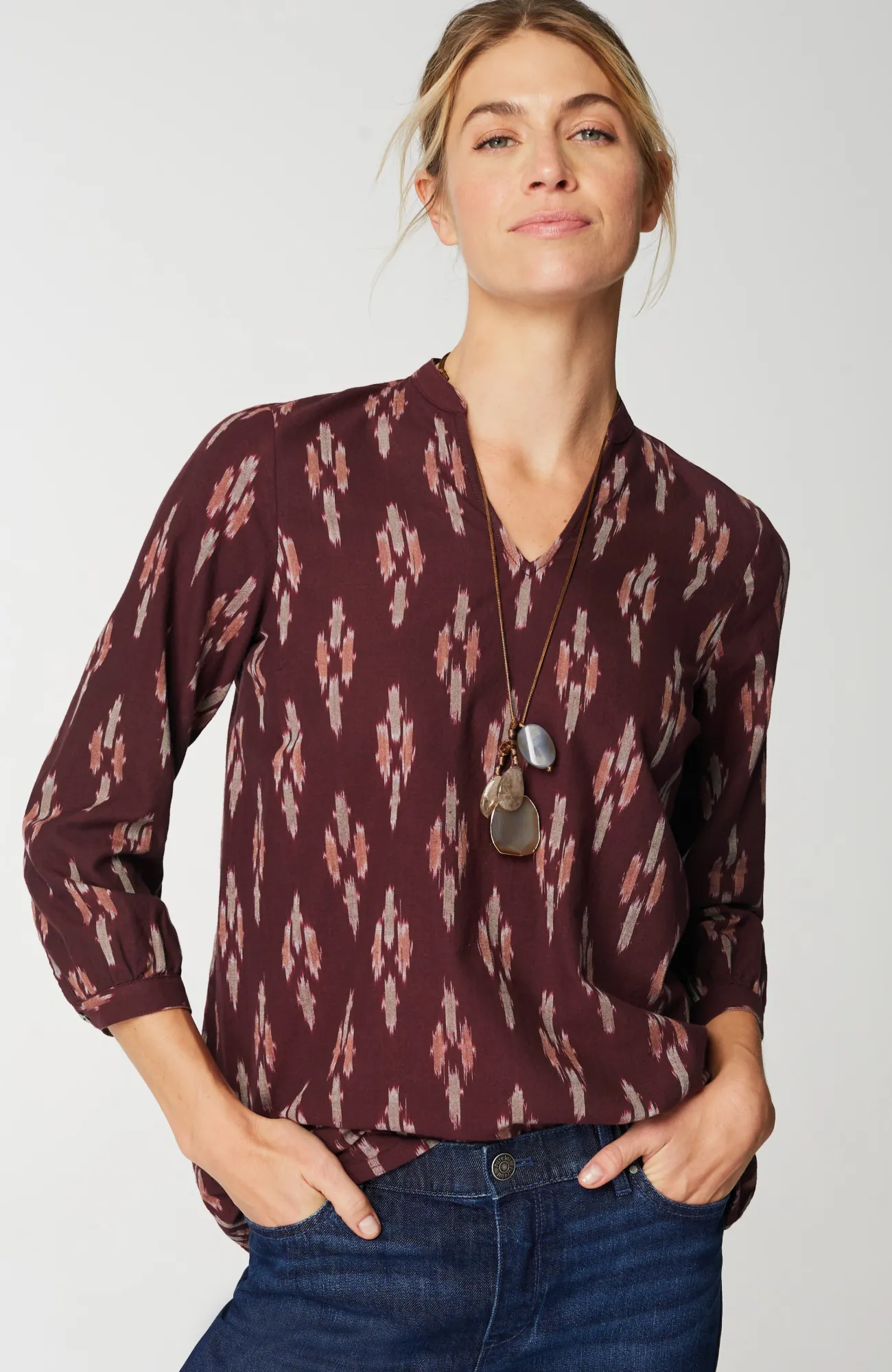 J.Jill Pure Jill V-Neck Ikat Top Store
