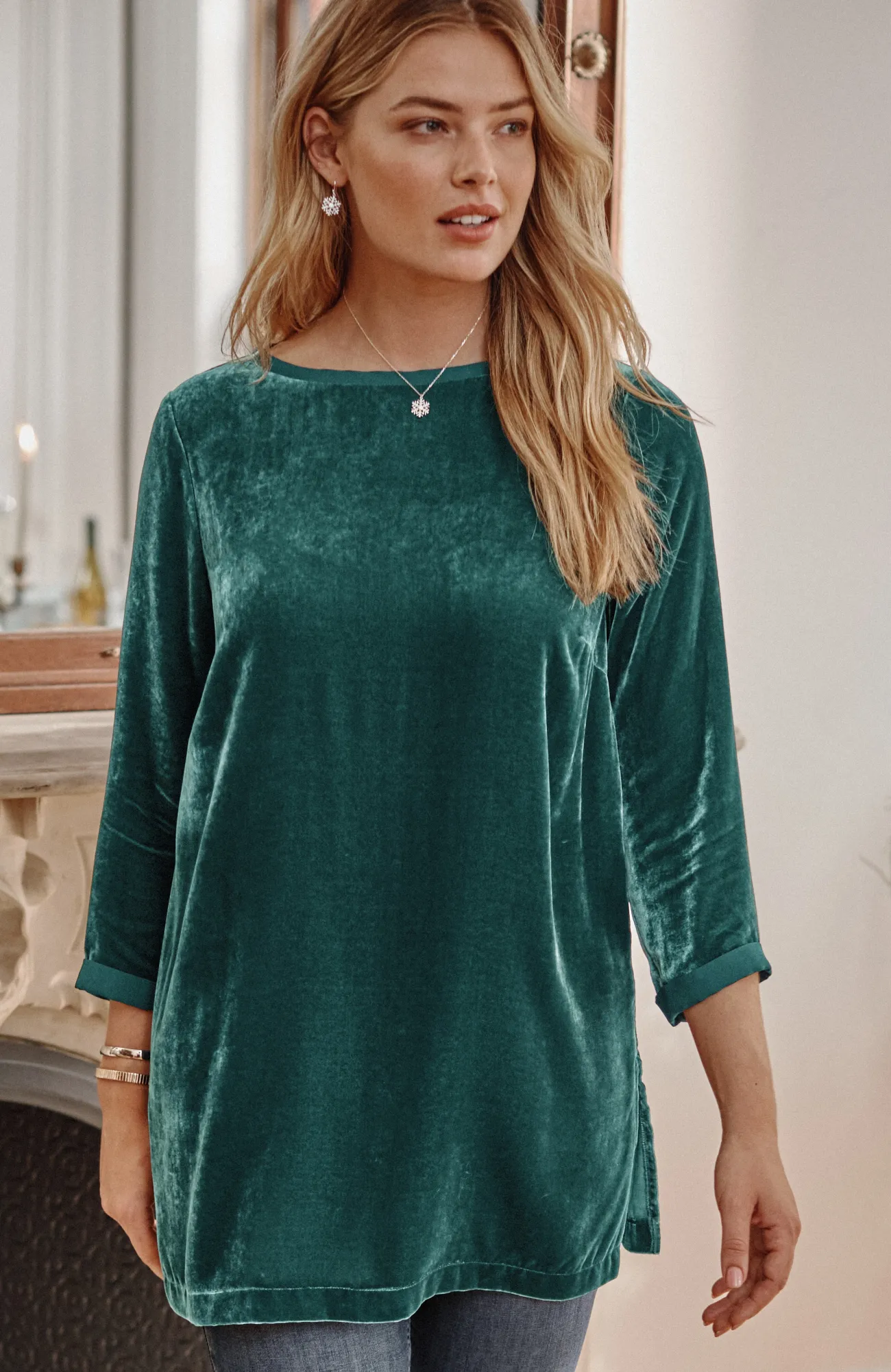 J.Jill Rayon Silk Velvet Boat-Neck Tunic Best
