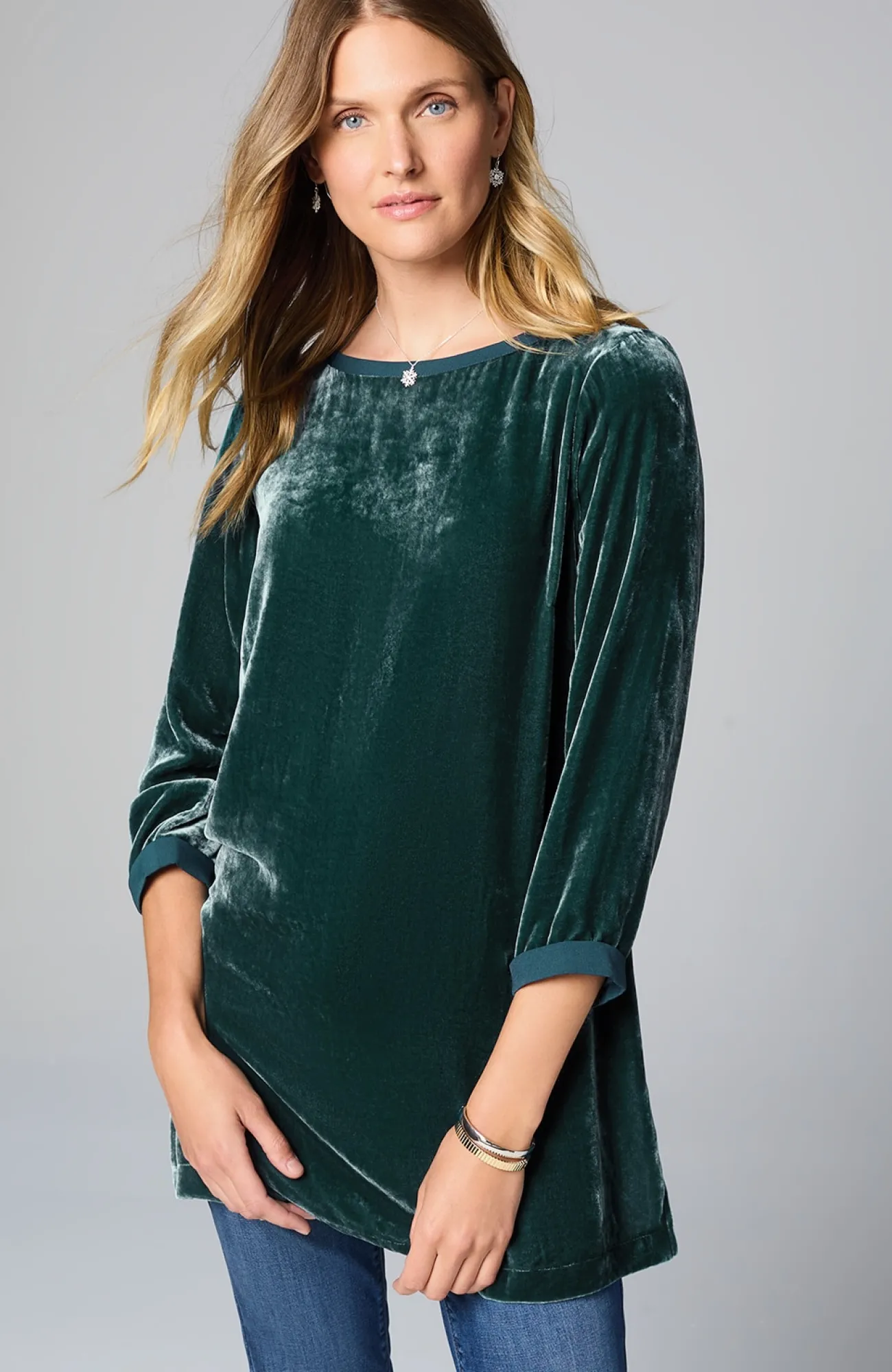 J.Jill Rayon Silk Velvet Boat-Neck Tunic Best
