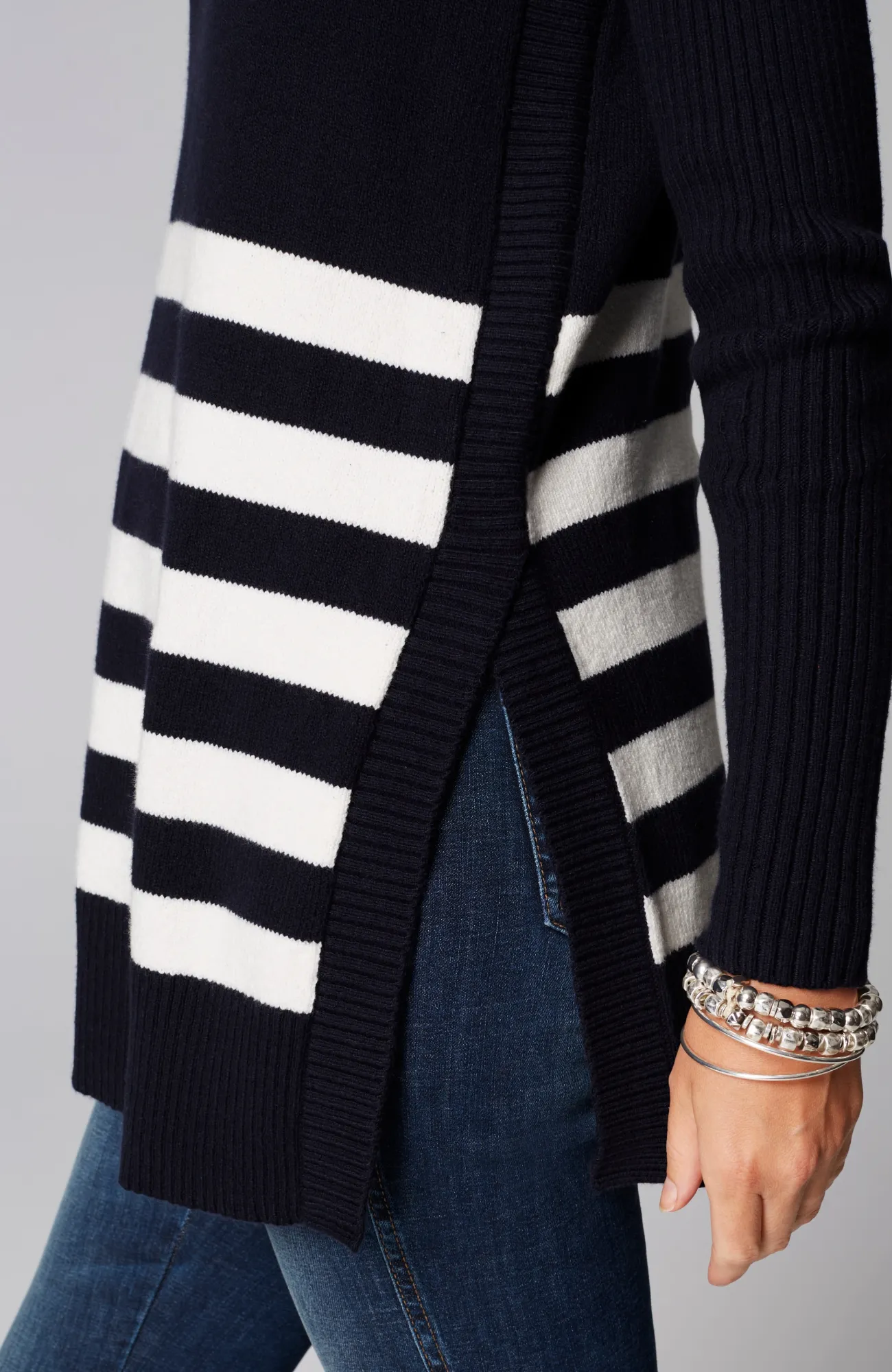 J.Jill Ribbed-Sleeves Turtleneck Sweater Fashion