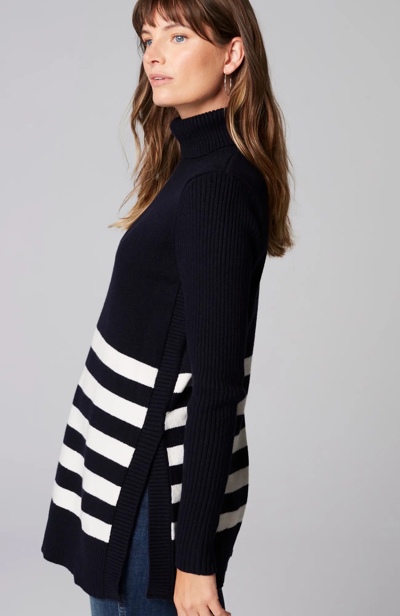 J.Jill Ribbed-Sleeves Turtleneck Sweater Fashion