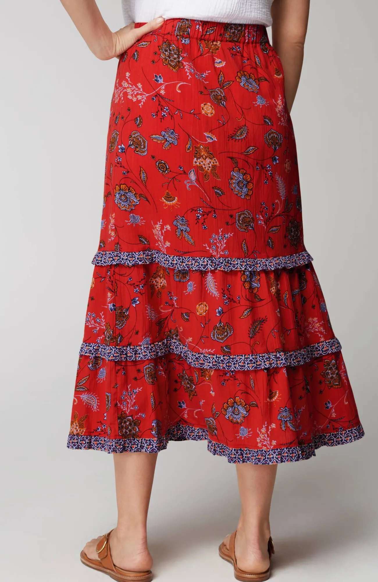 J.Jill Ruffle Maxi Skirt Pomegranate Intricate Jacobean Mix Online