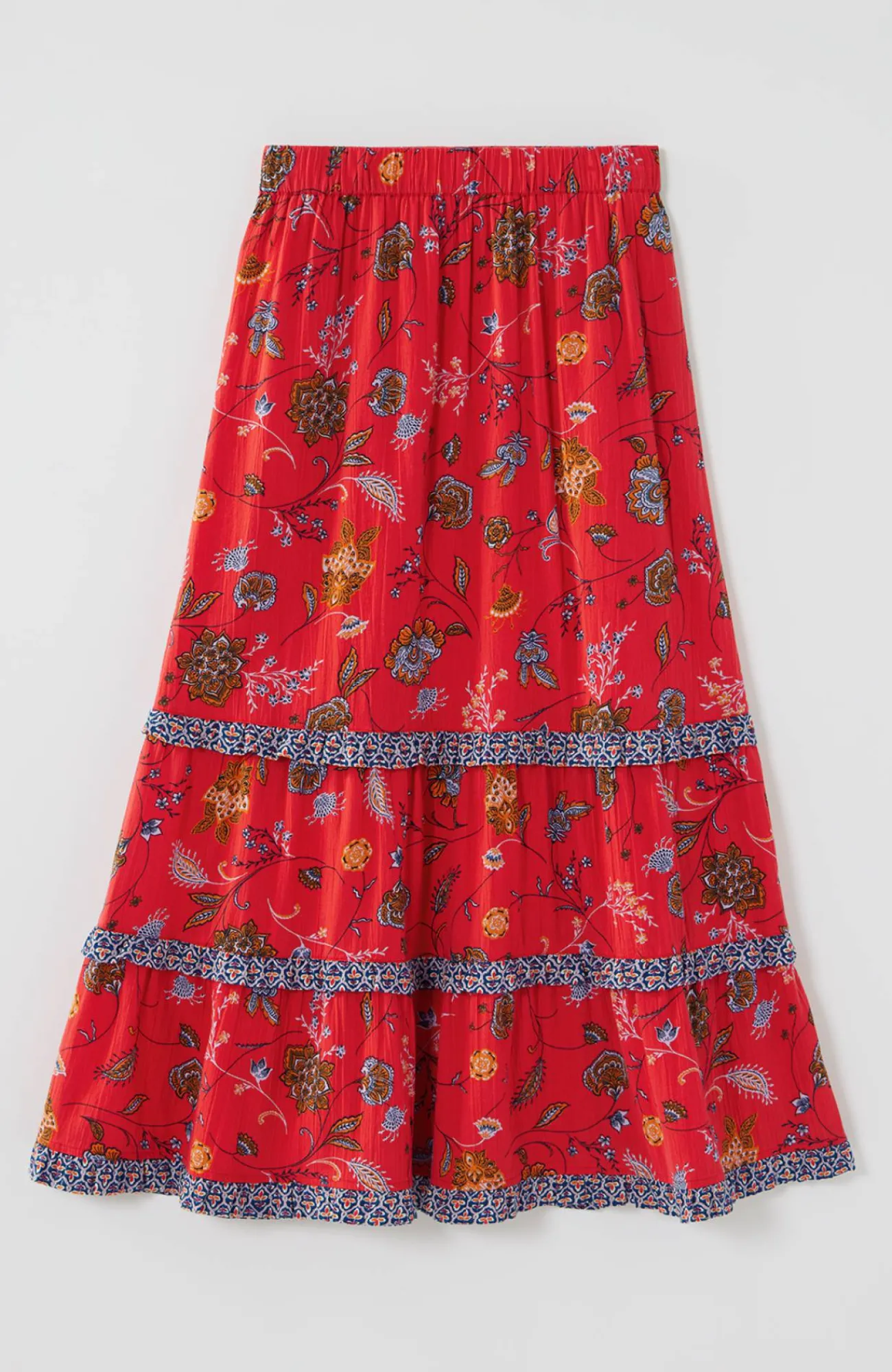 J.Jill Ruffle Maxi Skirt Pomegranate Intricate Jacobean Mix Online