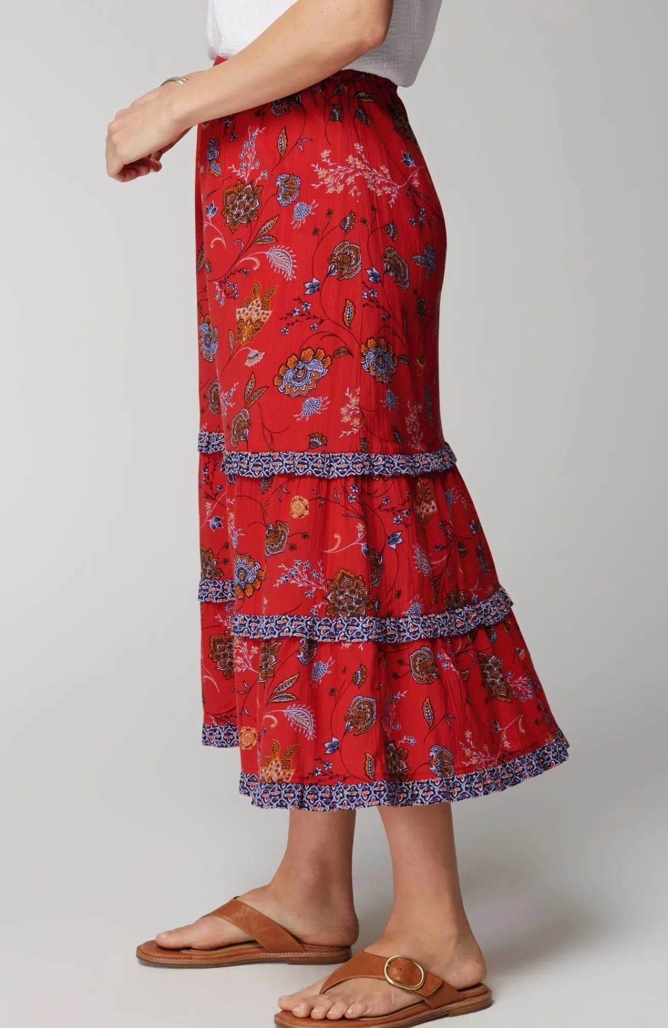 J.Jill Ruffle Maxi Skirt Pomegranate Intricate Jacobean Mix Online