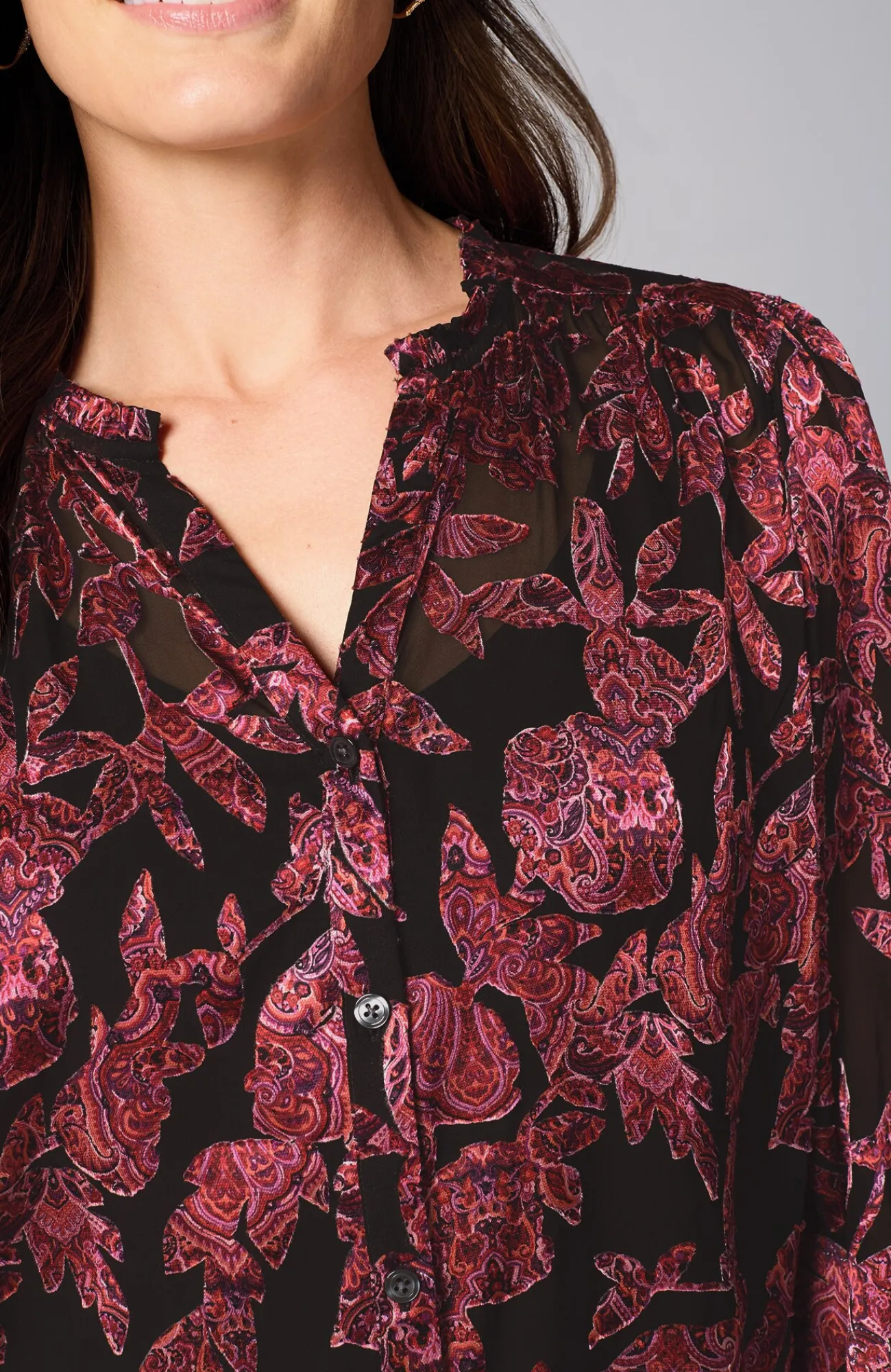 J.Jill Ruffled Burnout Top Black Vibrant Tapestry Best Sale