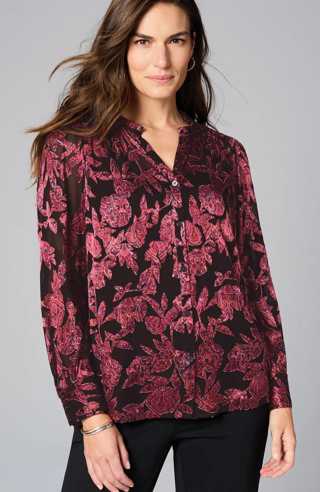 J.Jill Ruffled Burnout Top Black Vibrant Tapestry Best Sale