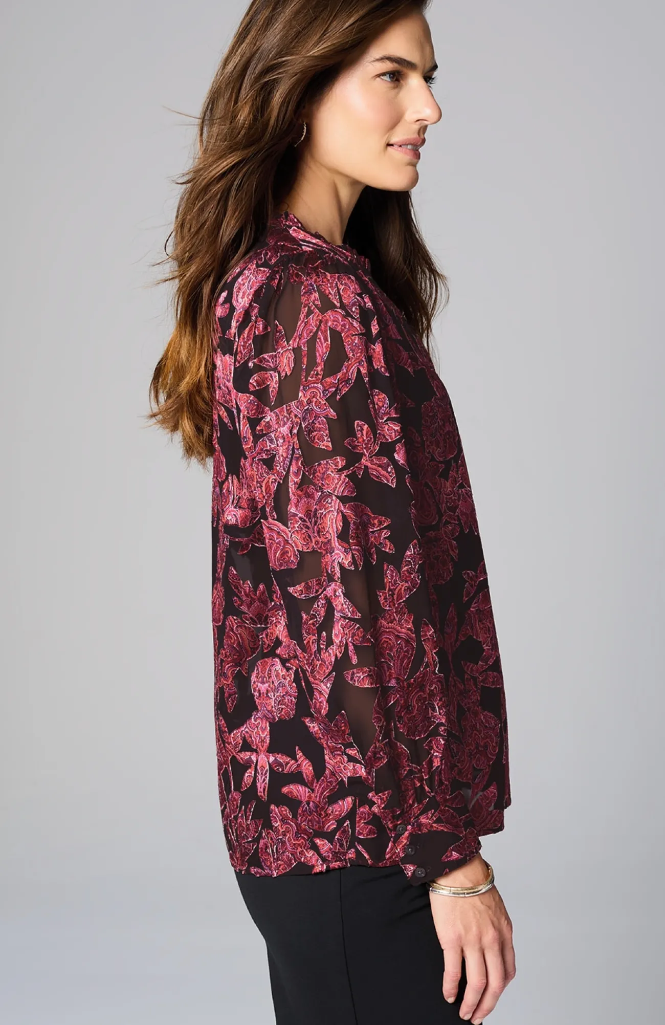 J.Jill Ruffled Burnout Top Black Vibrant Tapestry Best Sale