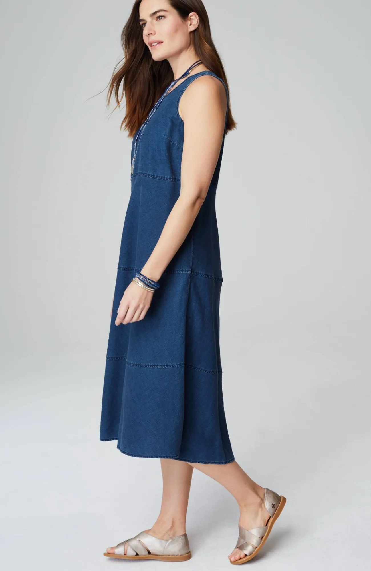 J.Jill Seamed Indigo Midi Dress Vintage Blue Wash Best