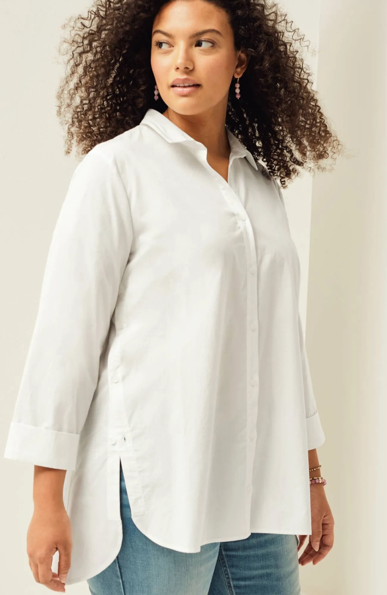 J.Jill Side-Button Stepped-Hem Tunic Outlet