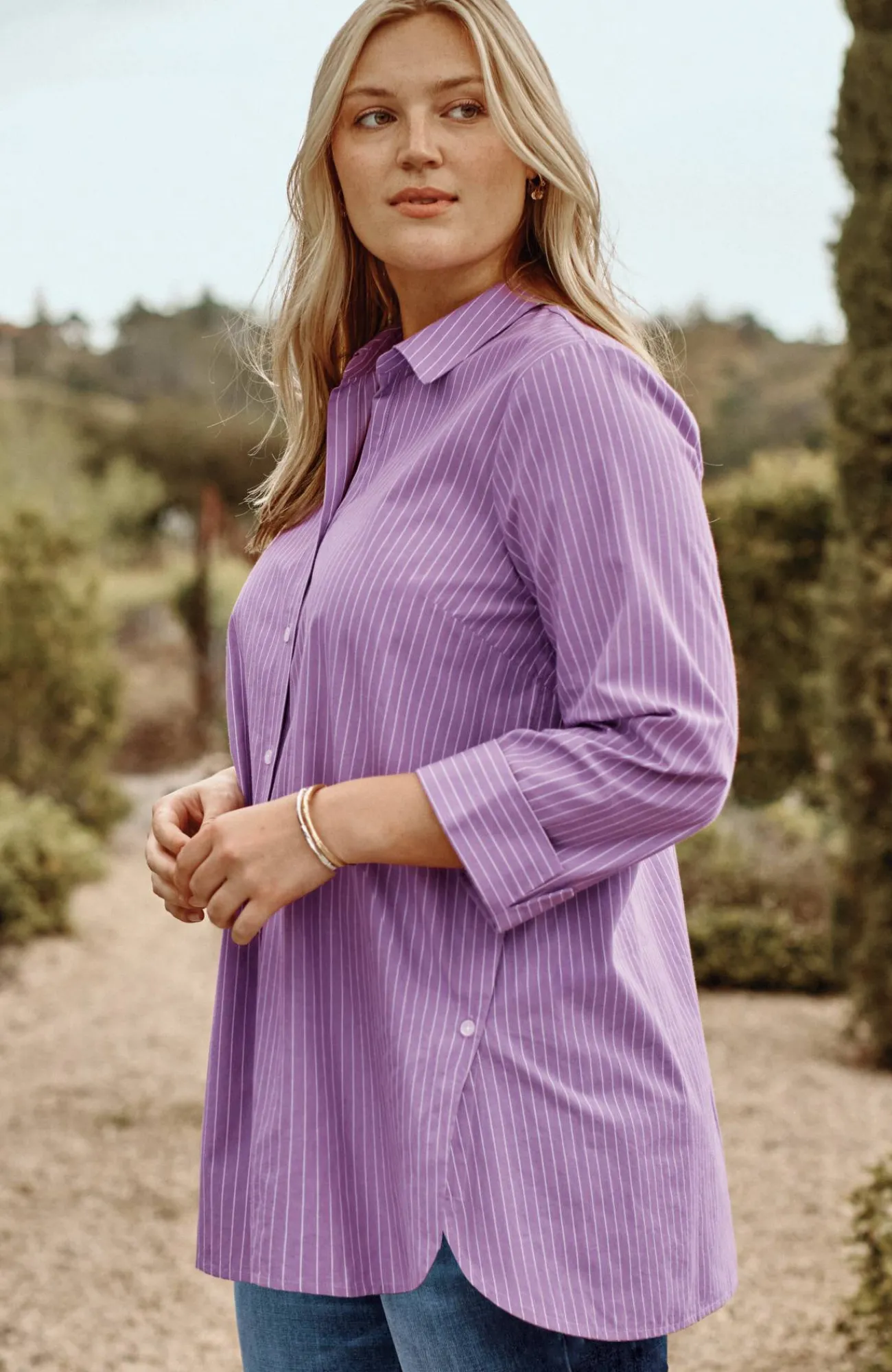 J.Jill Side-Button Stepped-Hem Tunic Outlet