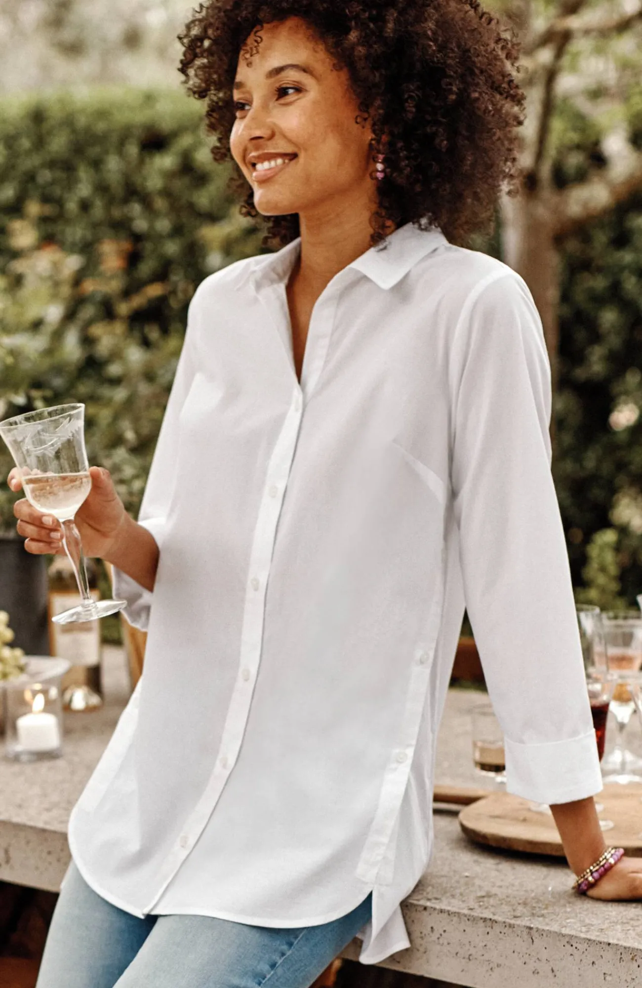 J.Jill Side-Button Stepped-Hem Tunic Outlet