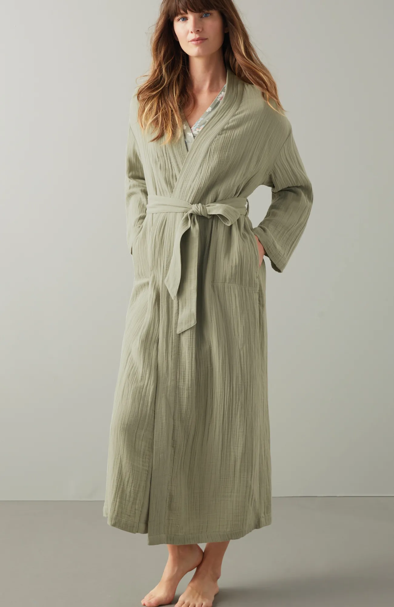 J.Jill Sleep Cotton-Gauze Robe Thyme New