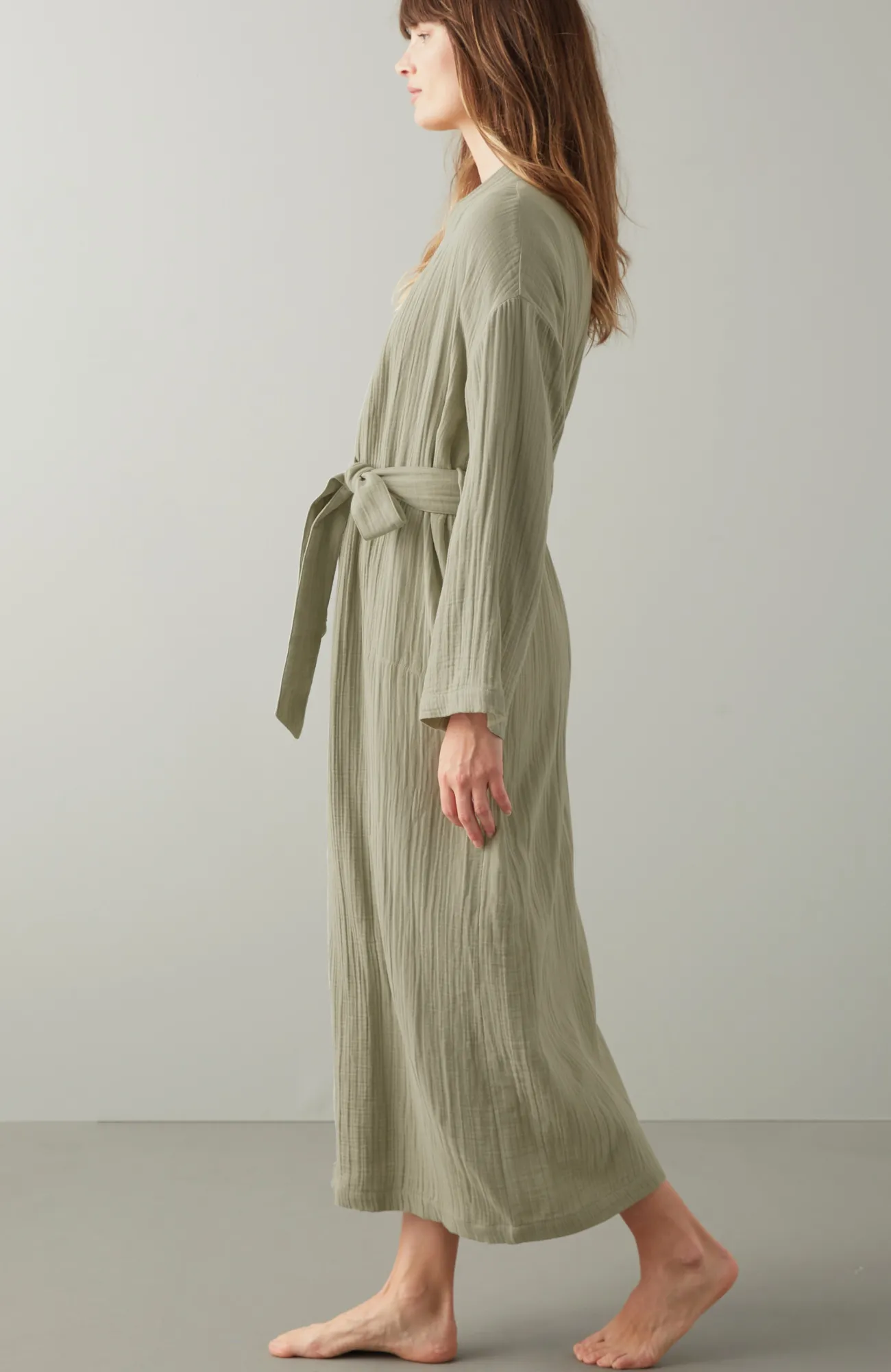 J.Jill Sleep Cotton-Gauze Robe Thyme New