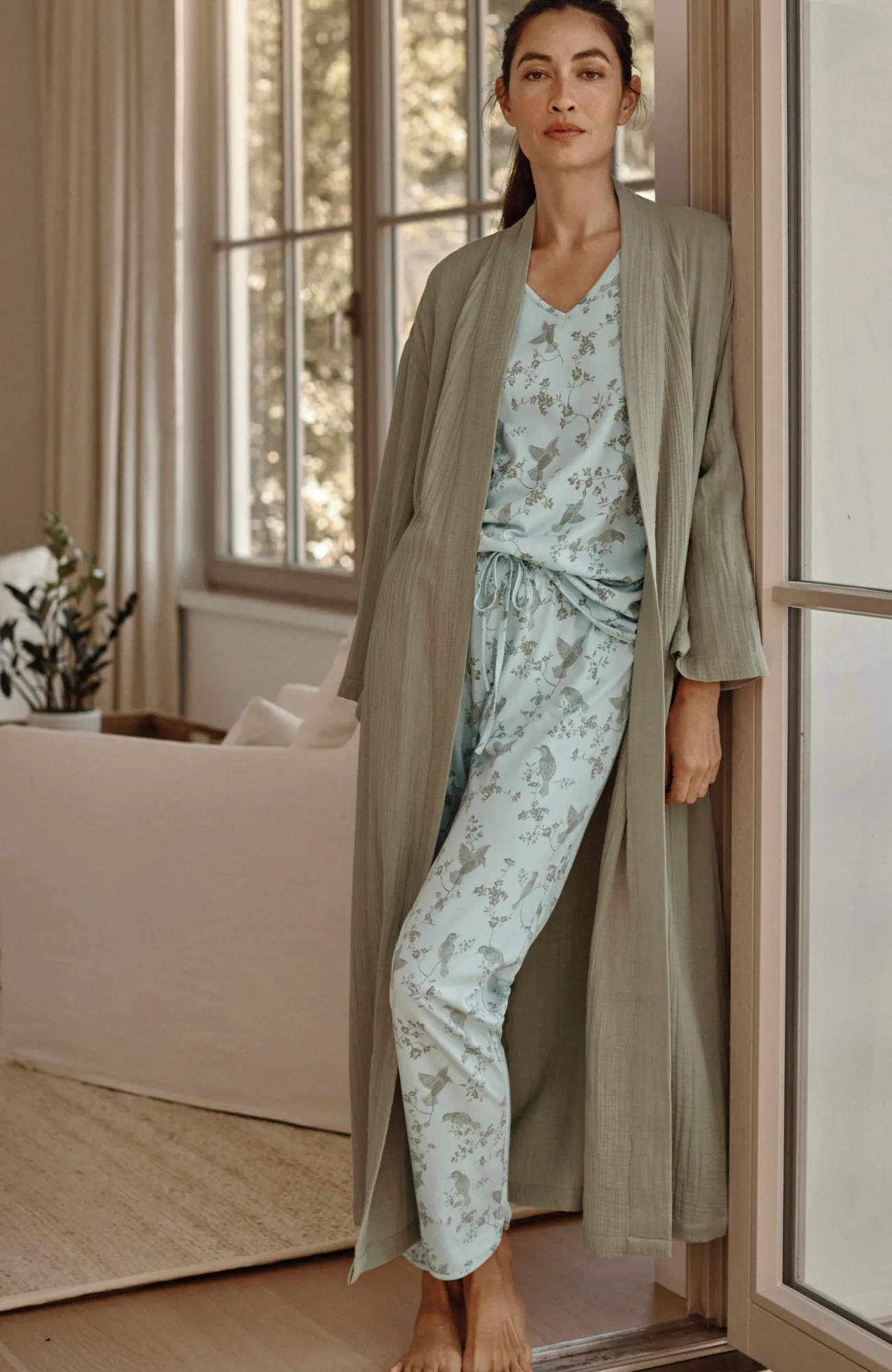 J.Jill Sleep Cotton-Gauze Robe Thyme New