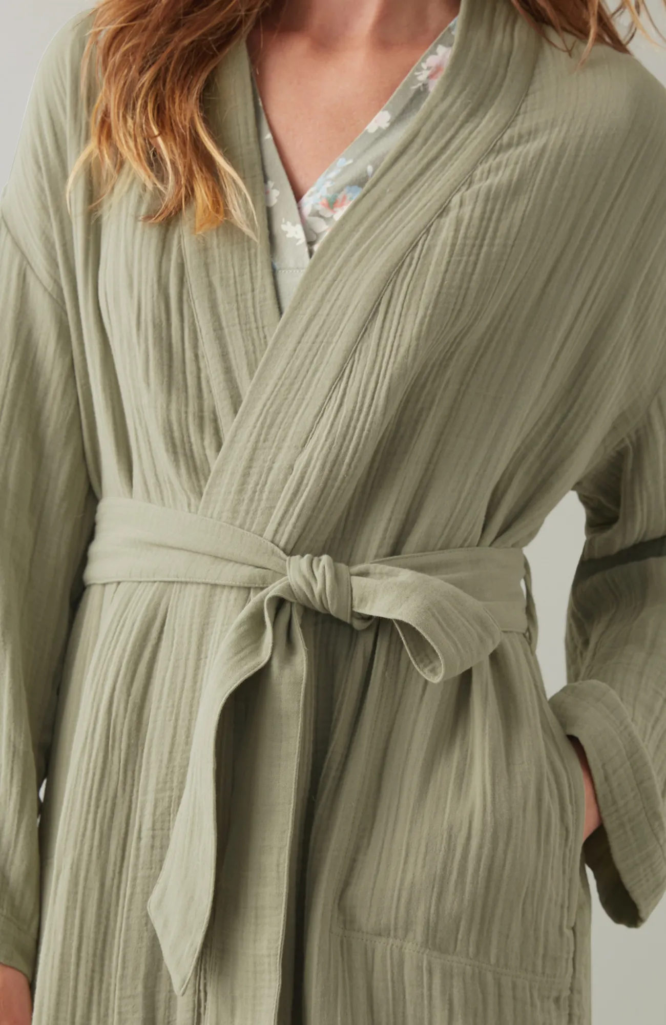 J.Jill Sleep Cotton-Gauze Robe Thyme New