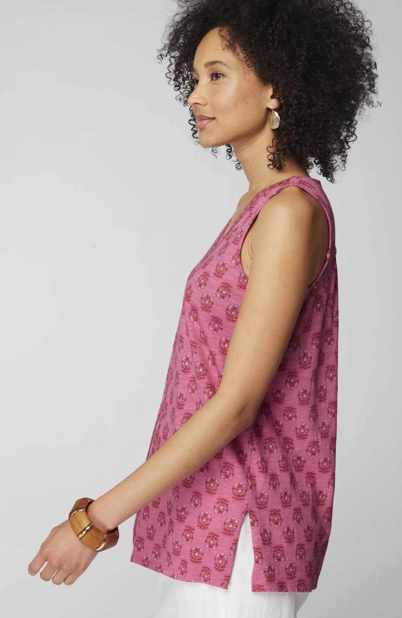 J.Jill Sleeveless Border-Printed Tunic Light Flamingo Decorative Stamp Mix Fashion