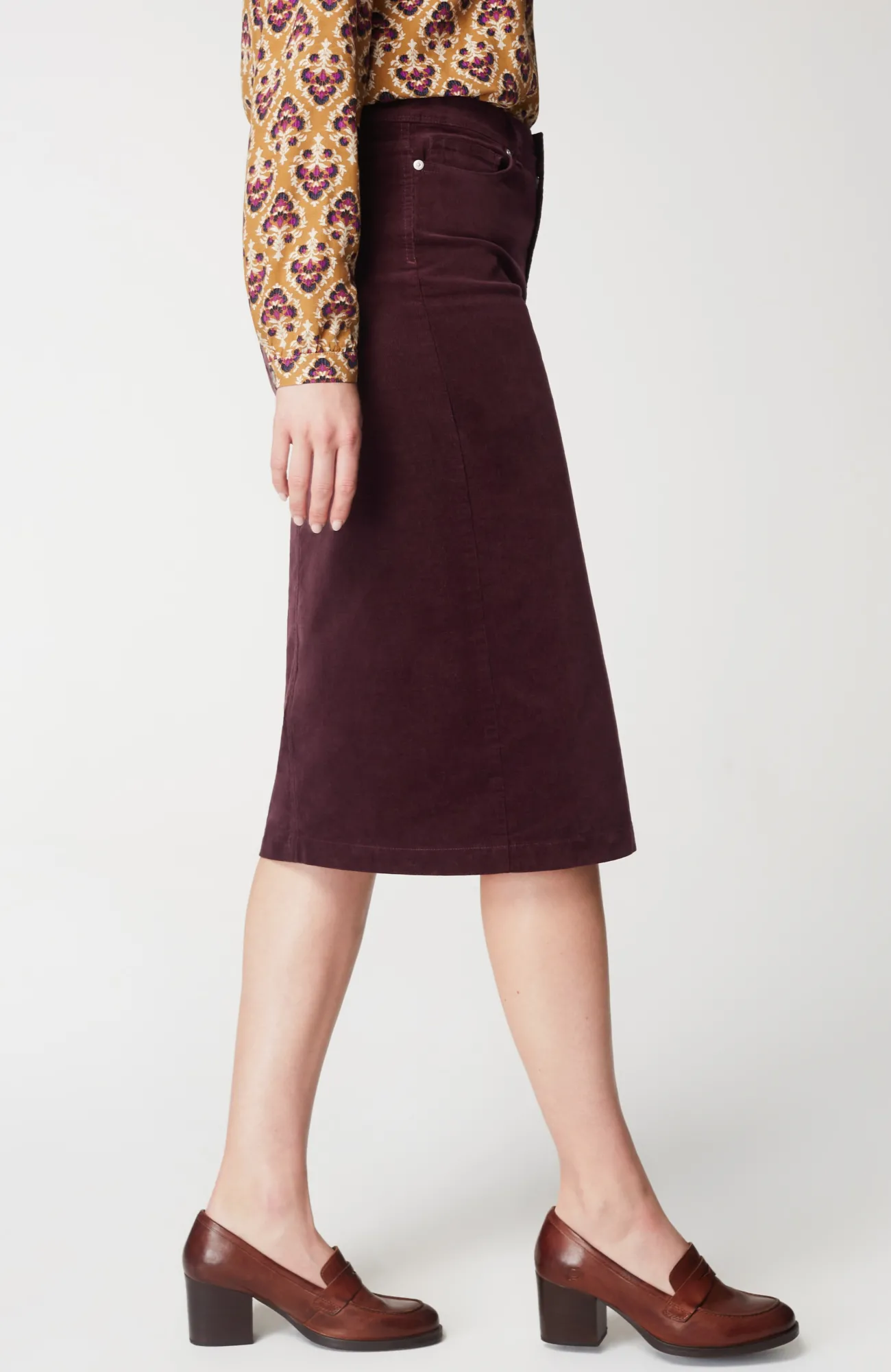 J.Jill Slit-Hem Corduroy Skirt Spiced Wine Outlet