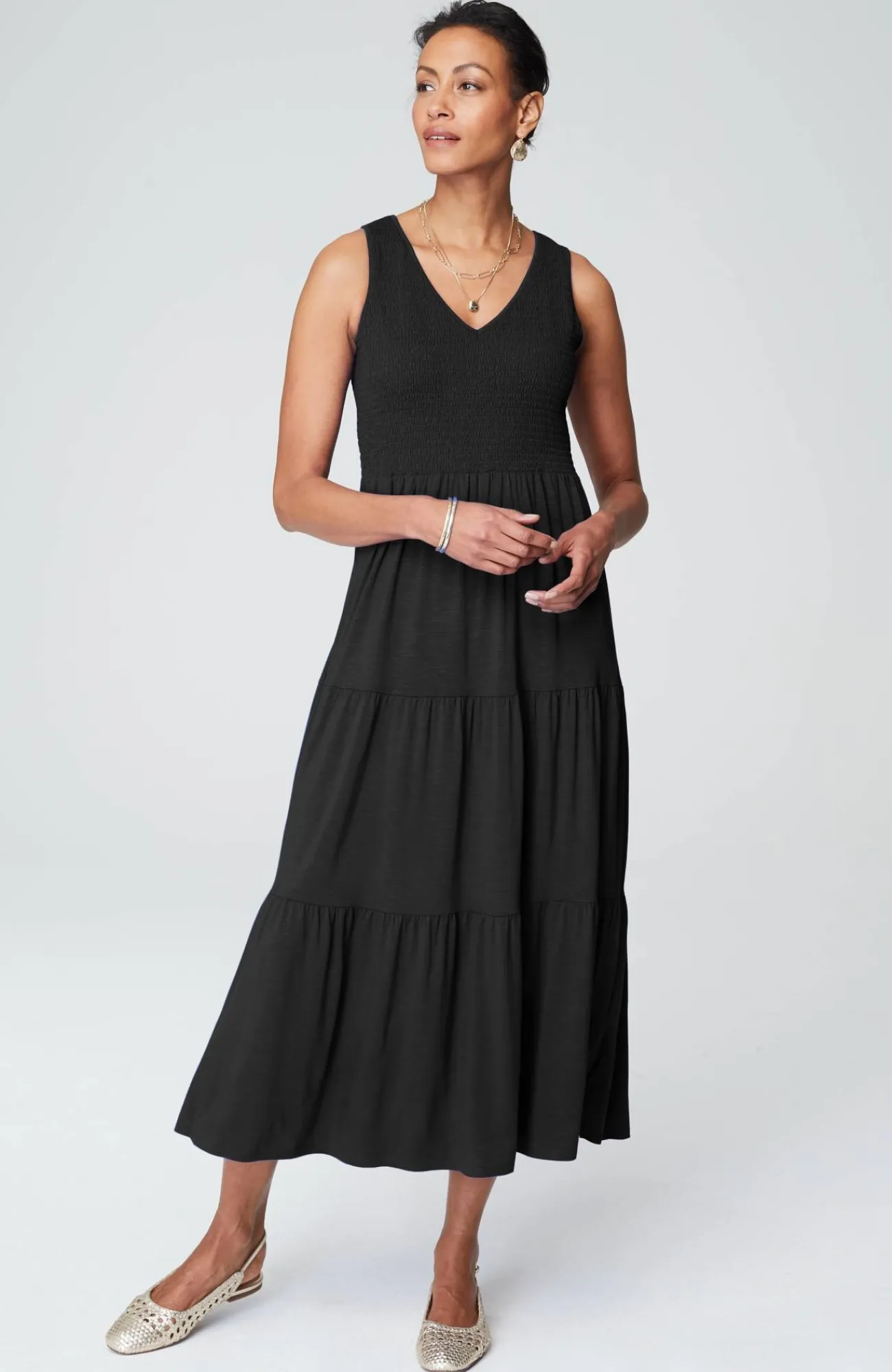 J.Jill Smocked Tiered Midi Dress Cheap
