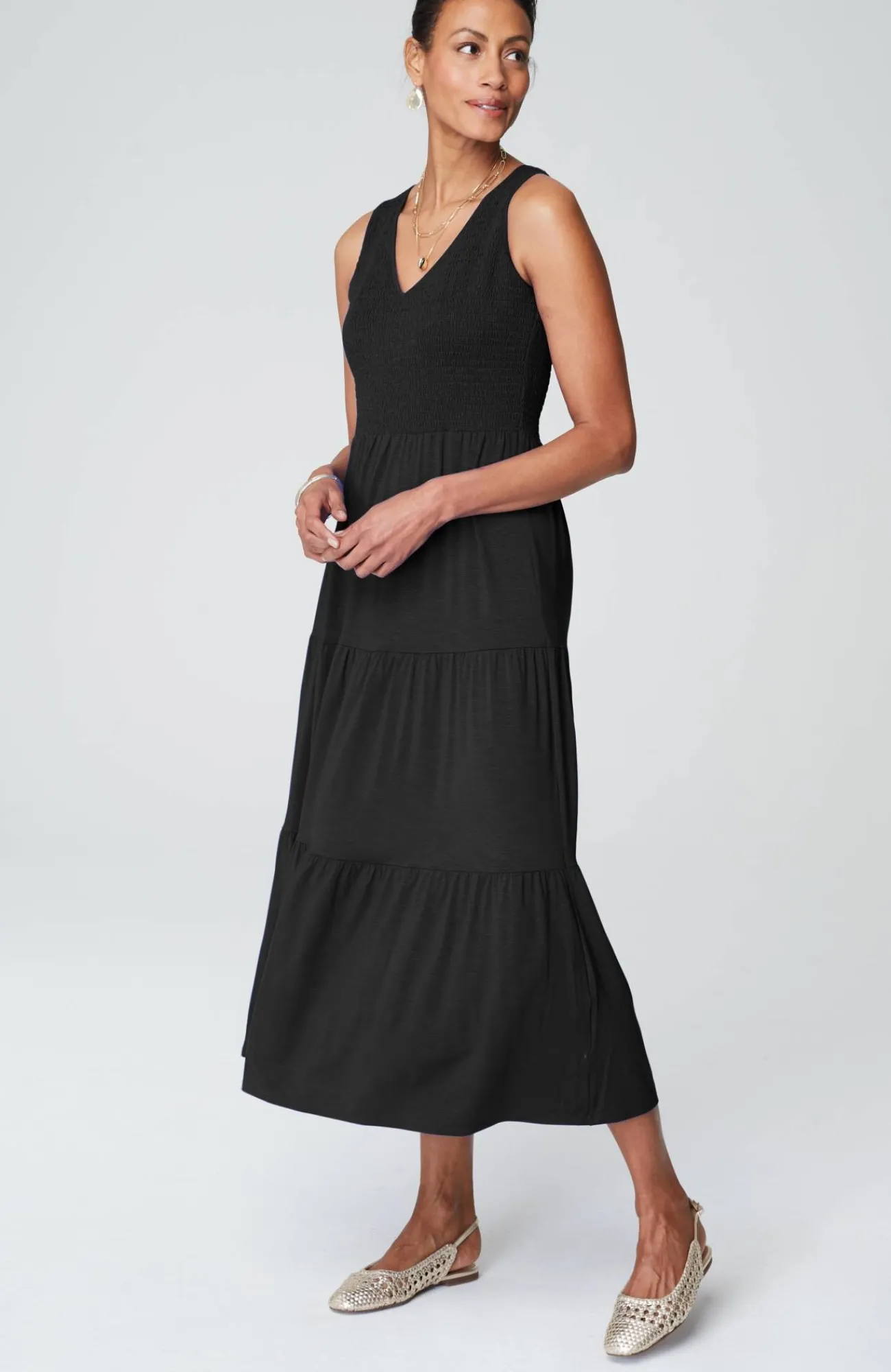J.Jill Smocked Tiered Midi Dress Cheap
