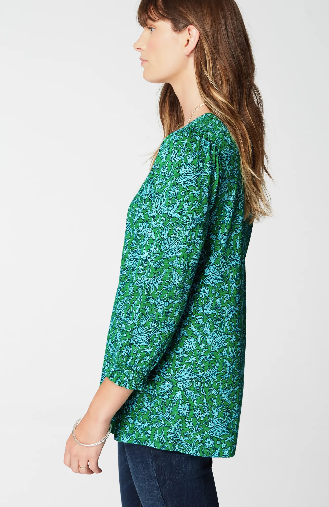 J.Jill Smocked-Sleeve Henley Top Sale