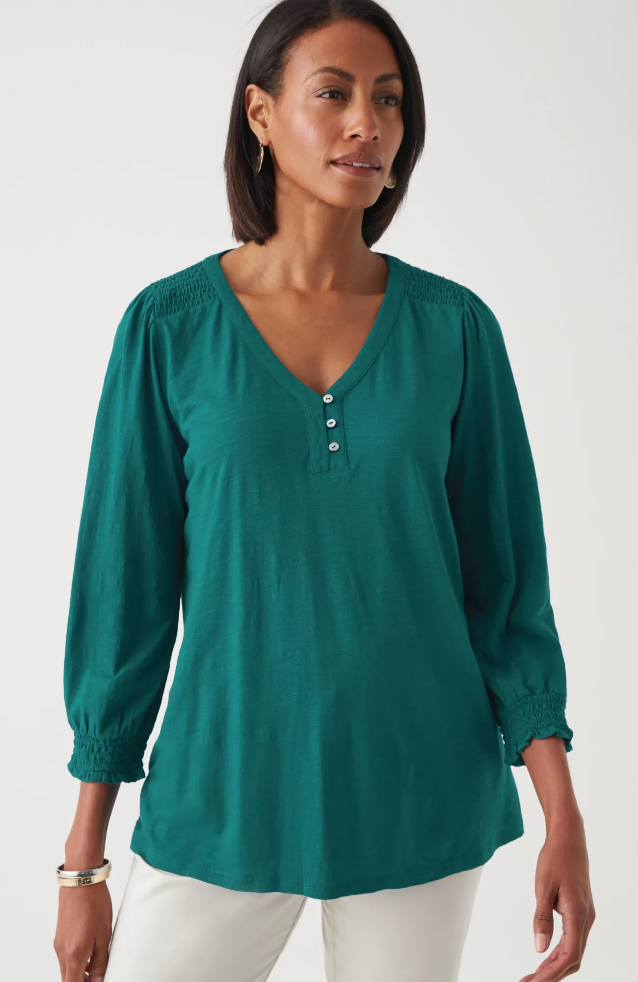 J.Jill Smocked-Sleeve Henley Top Sale