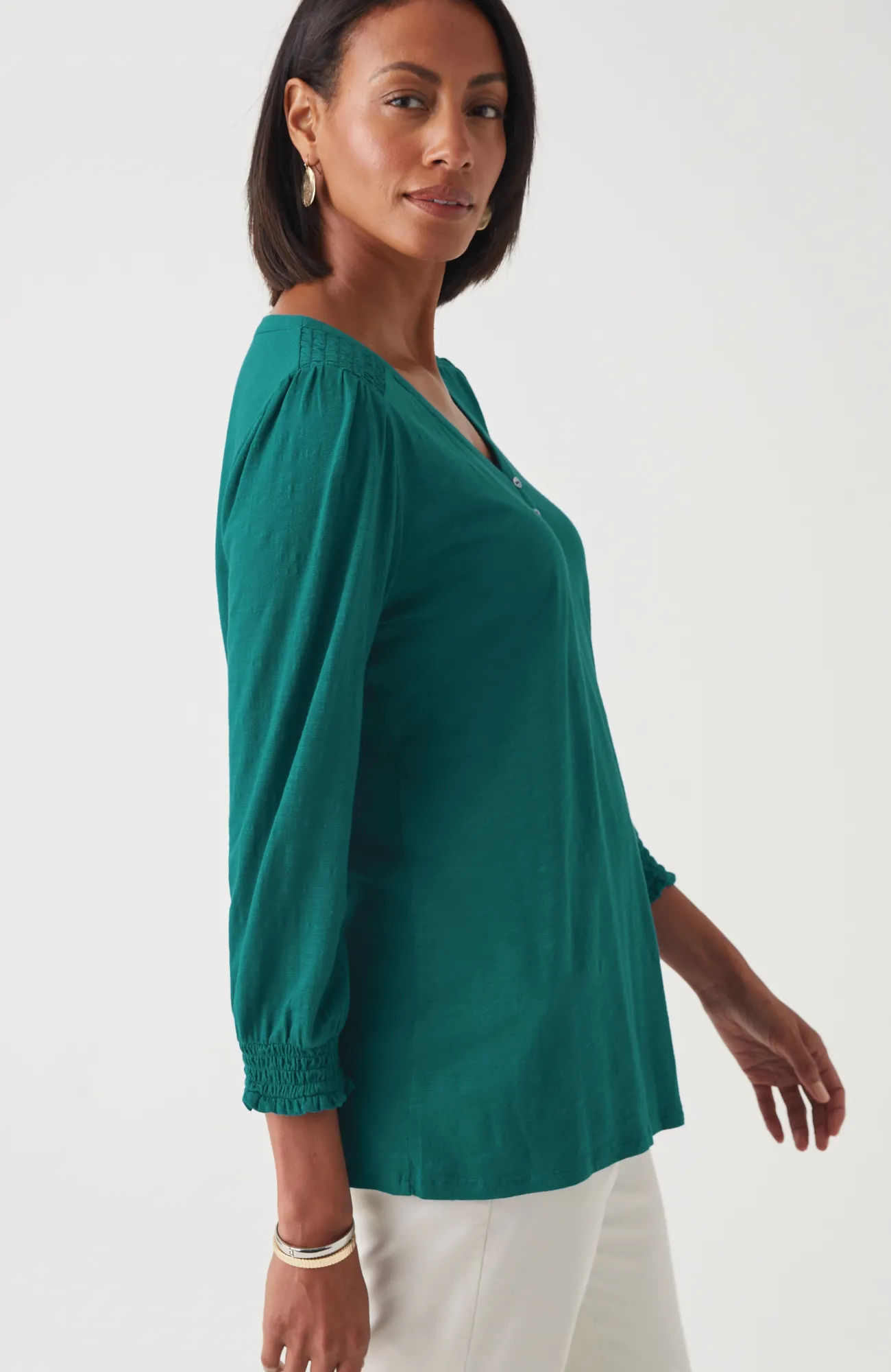 J.Jill Smocked-Sleeve Henley Top Sale