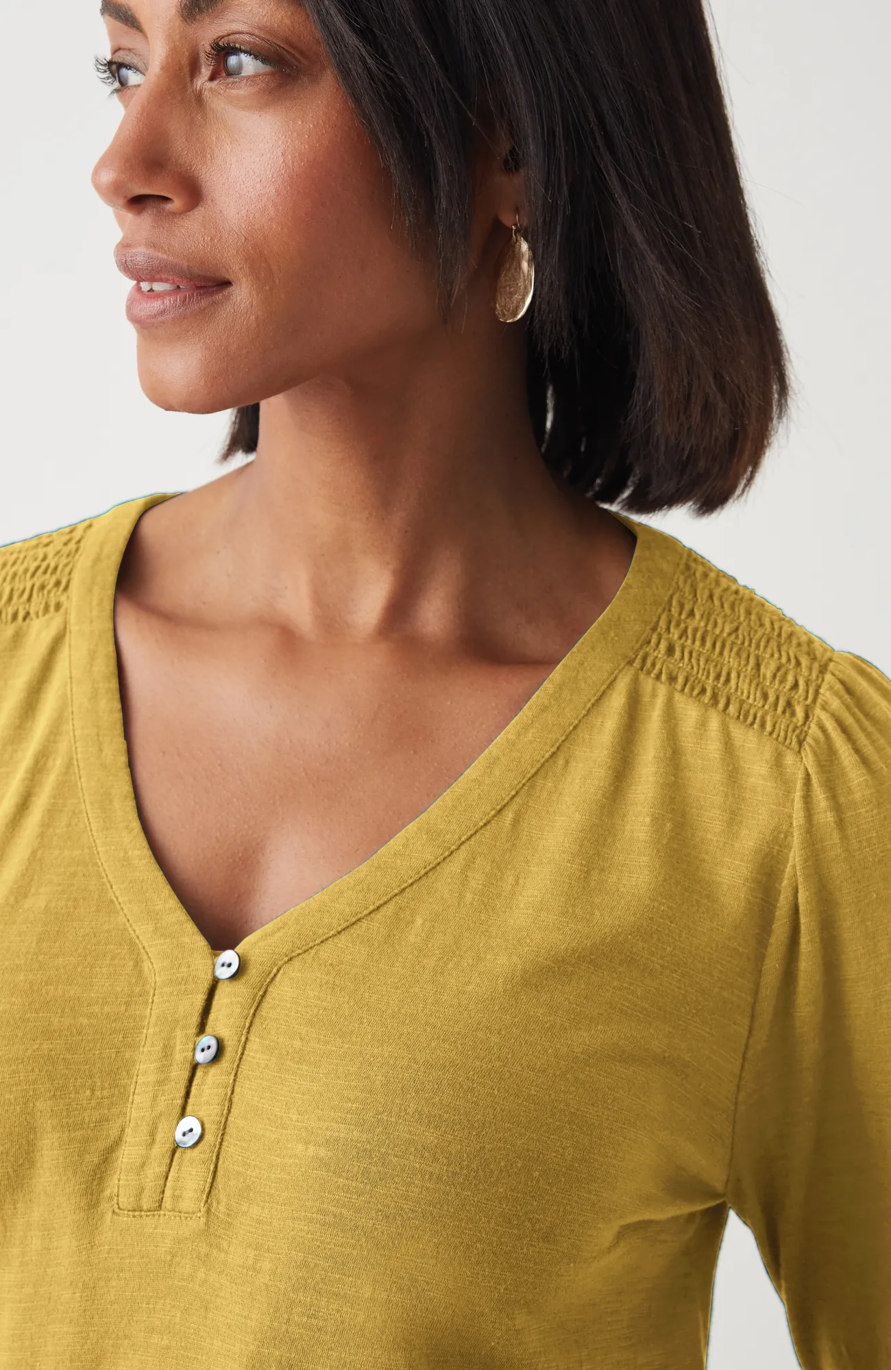 J.Jill Smocked-Sleeve Henley Top Sale