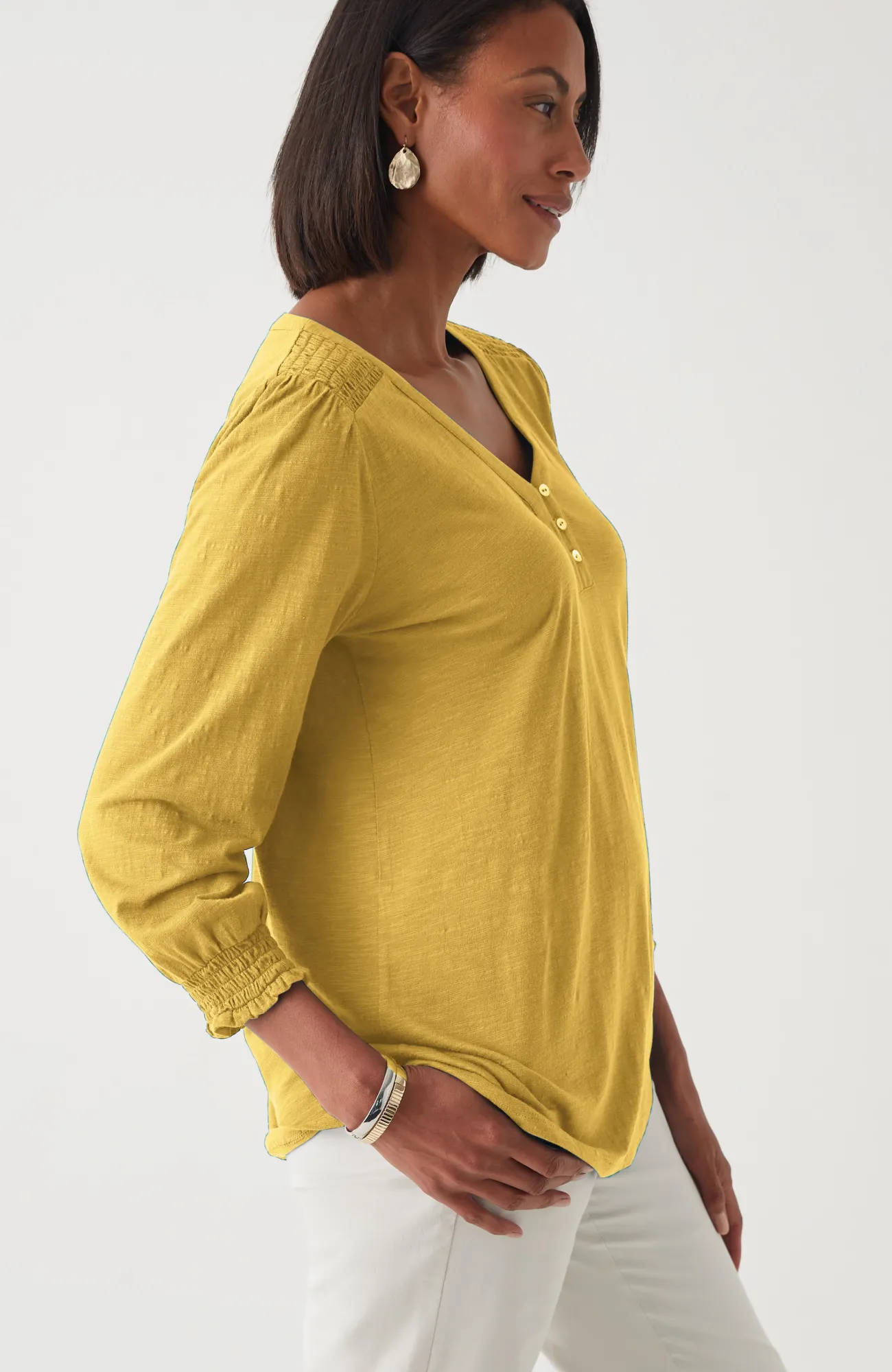 J.Jill Smocked-Sleeve Henley Top Sale