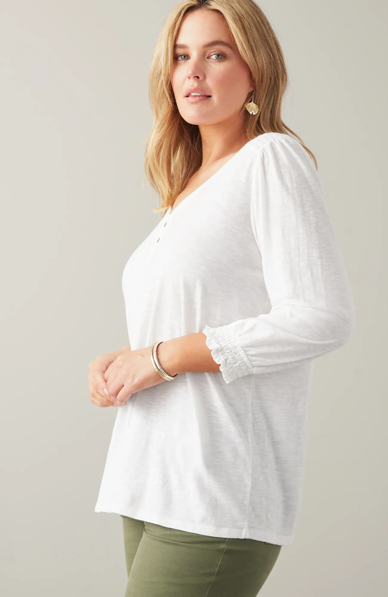 J.Jill Smocked-Sleeve Henley Top Sale