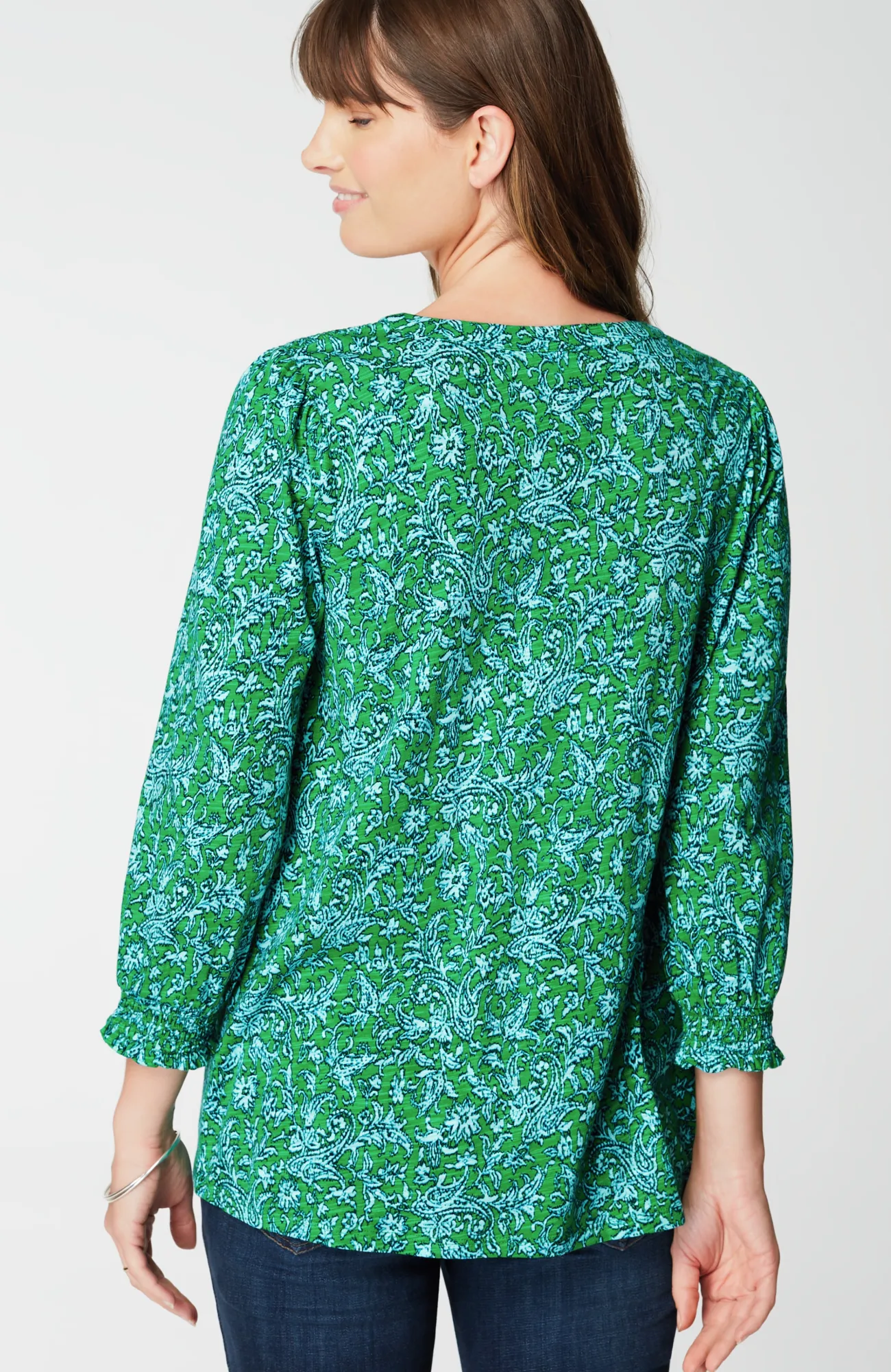 J.Jill Smocked-Sleeve Henley Top Sale