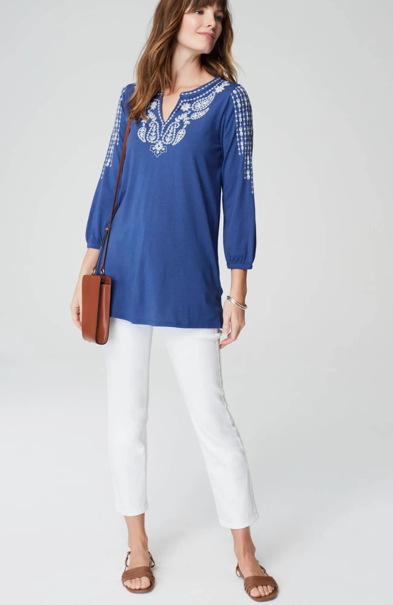 J.Jill Soutache Embroidered Tunic Azul/cream Discount