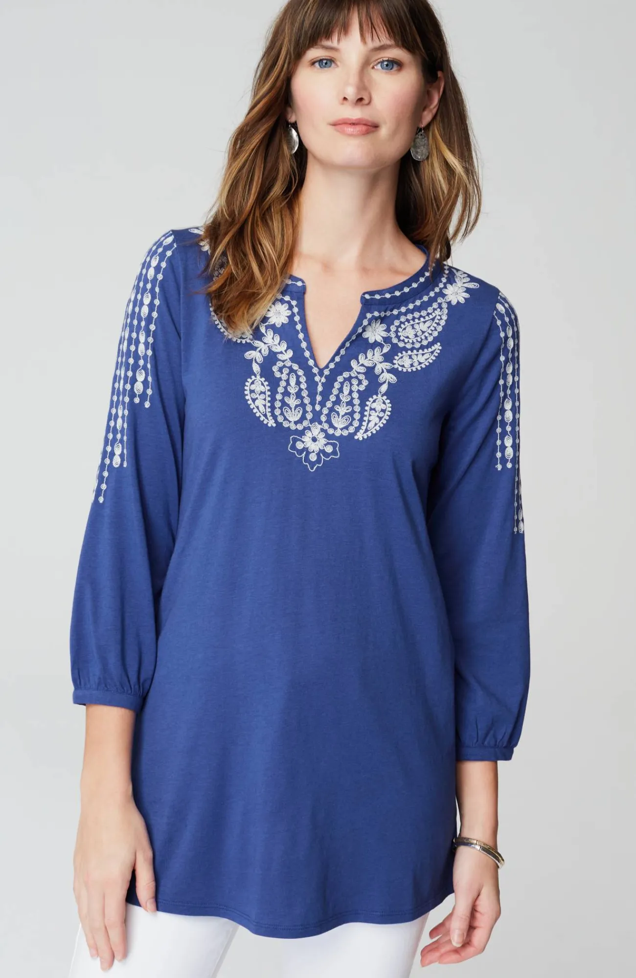 J.Jill Soutache Embroidered Tunic Azul/cream Discount