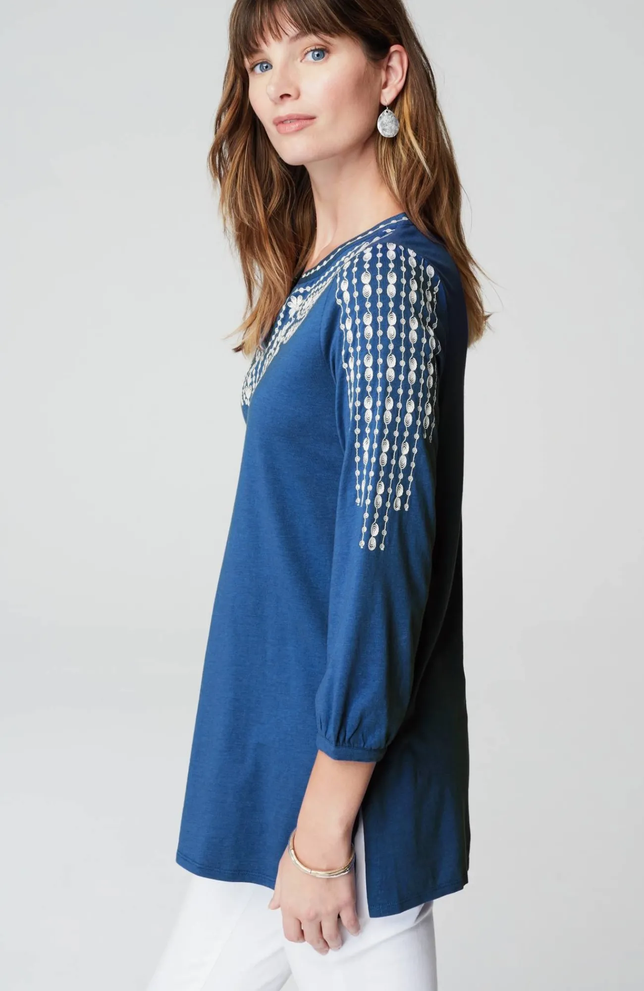 J.Jill Soutache Embroidered Tunic Azul/cream Discount