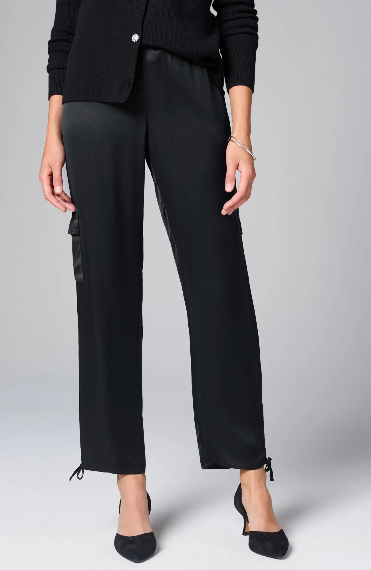 J.Jill Straight-Leg Satin Cargo Pants Obsidian Online