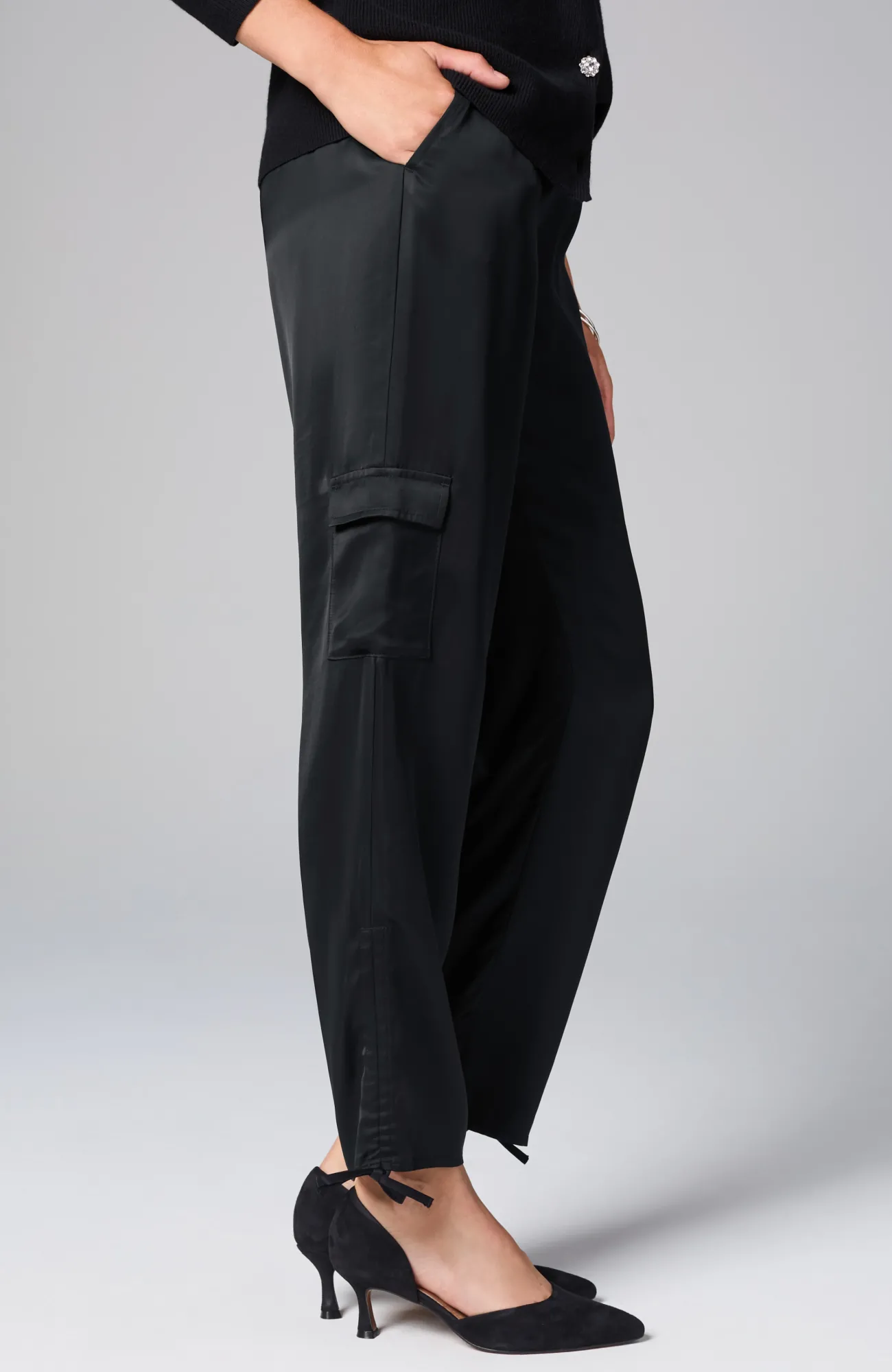 J.Jill Straight-Leg Satin Cargo Pants Obsidian Online