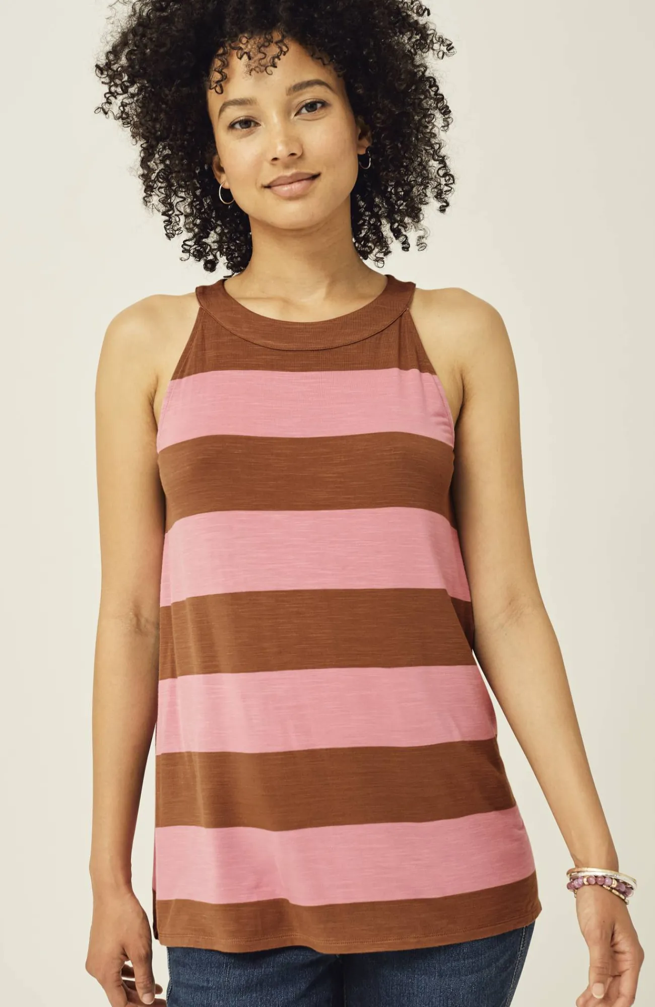 J.Jill Striped A-Line Halter Top Pink/rye Hot