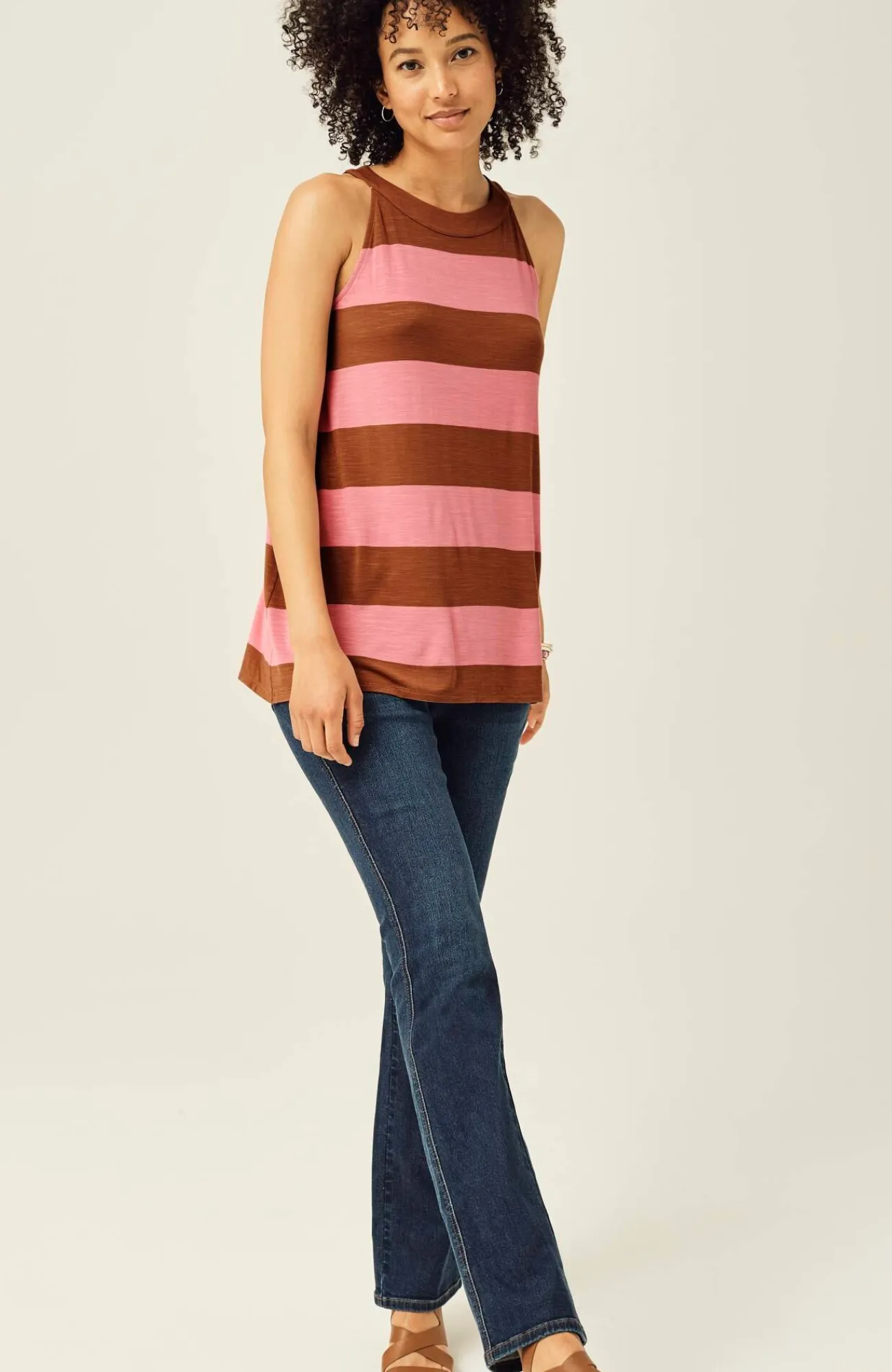 J.Jill Striped A-Line Halter Top Pink/rye Hot