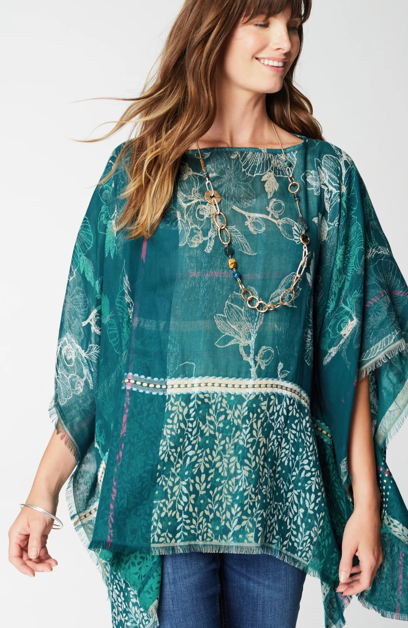J.Jill Tapestry Jacquard Poncho Evergreen Multi Online